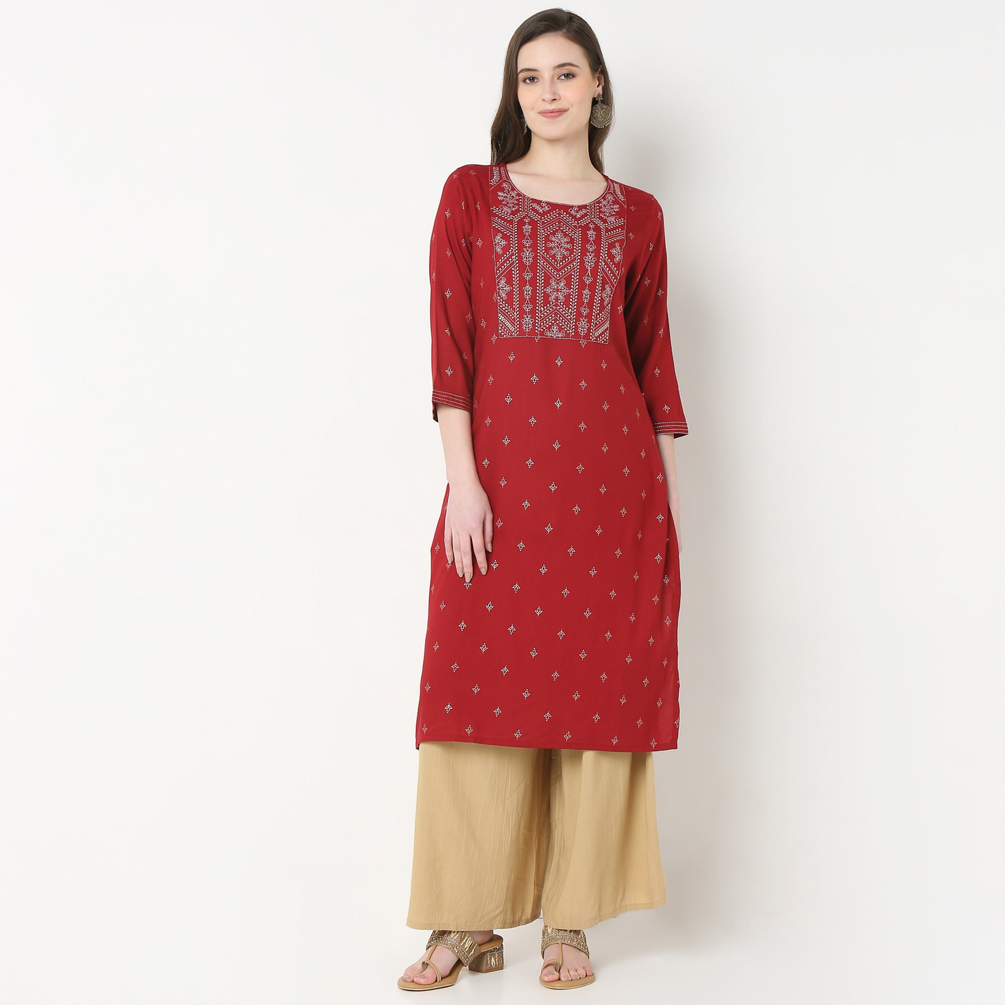 Embroidered Yoke Long Kurta