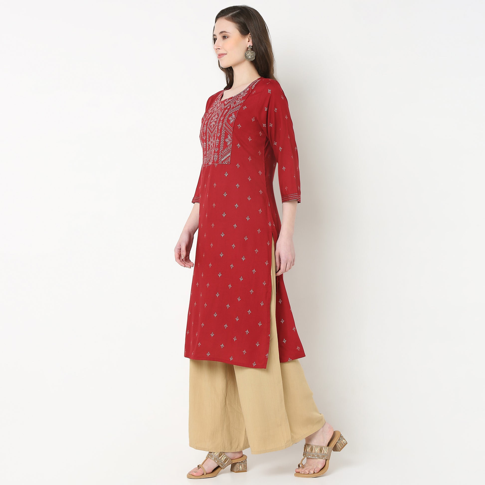 Embroidered Yoke Long Kurta