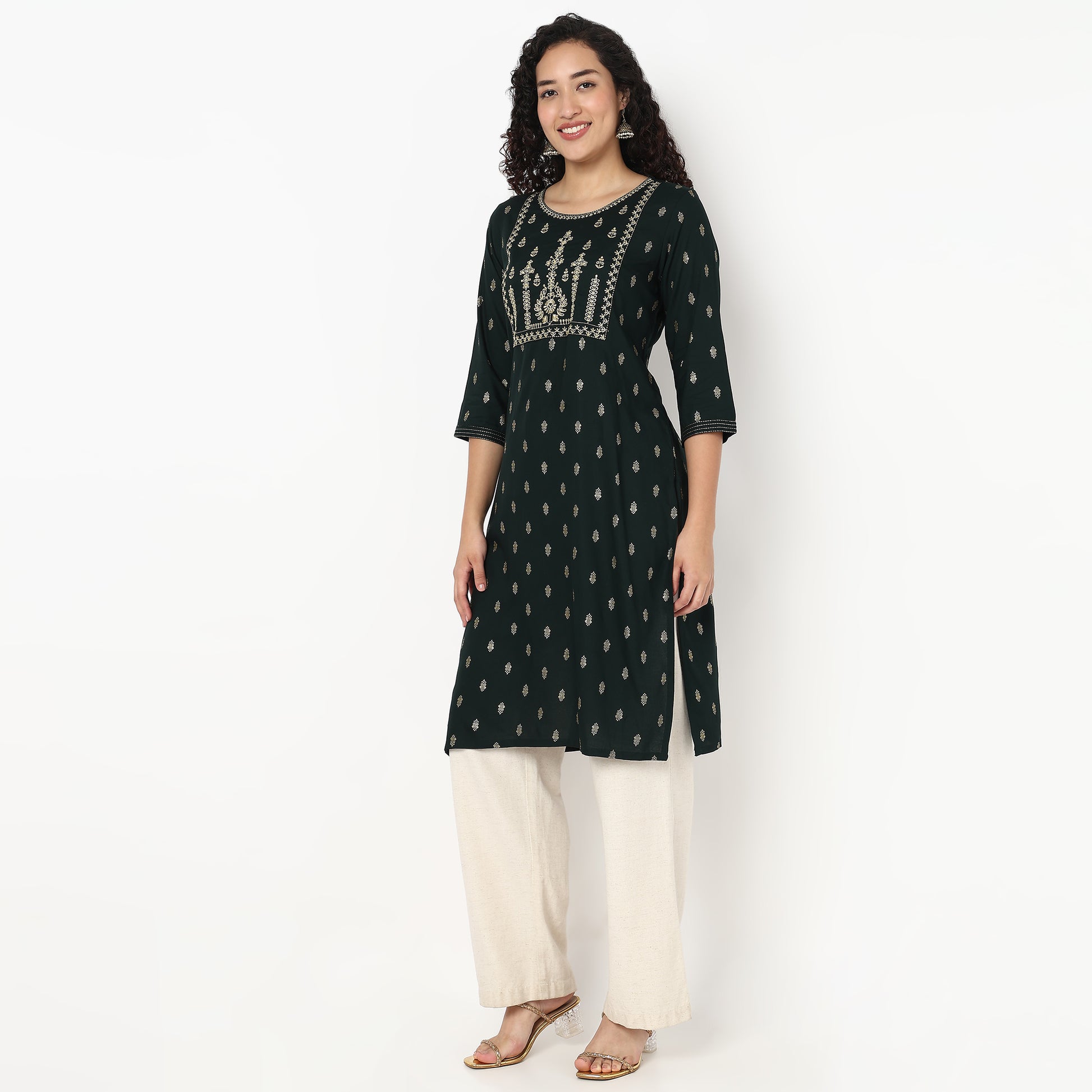 Embroidered Yoke Long Kurta