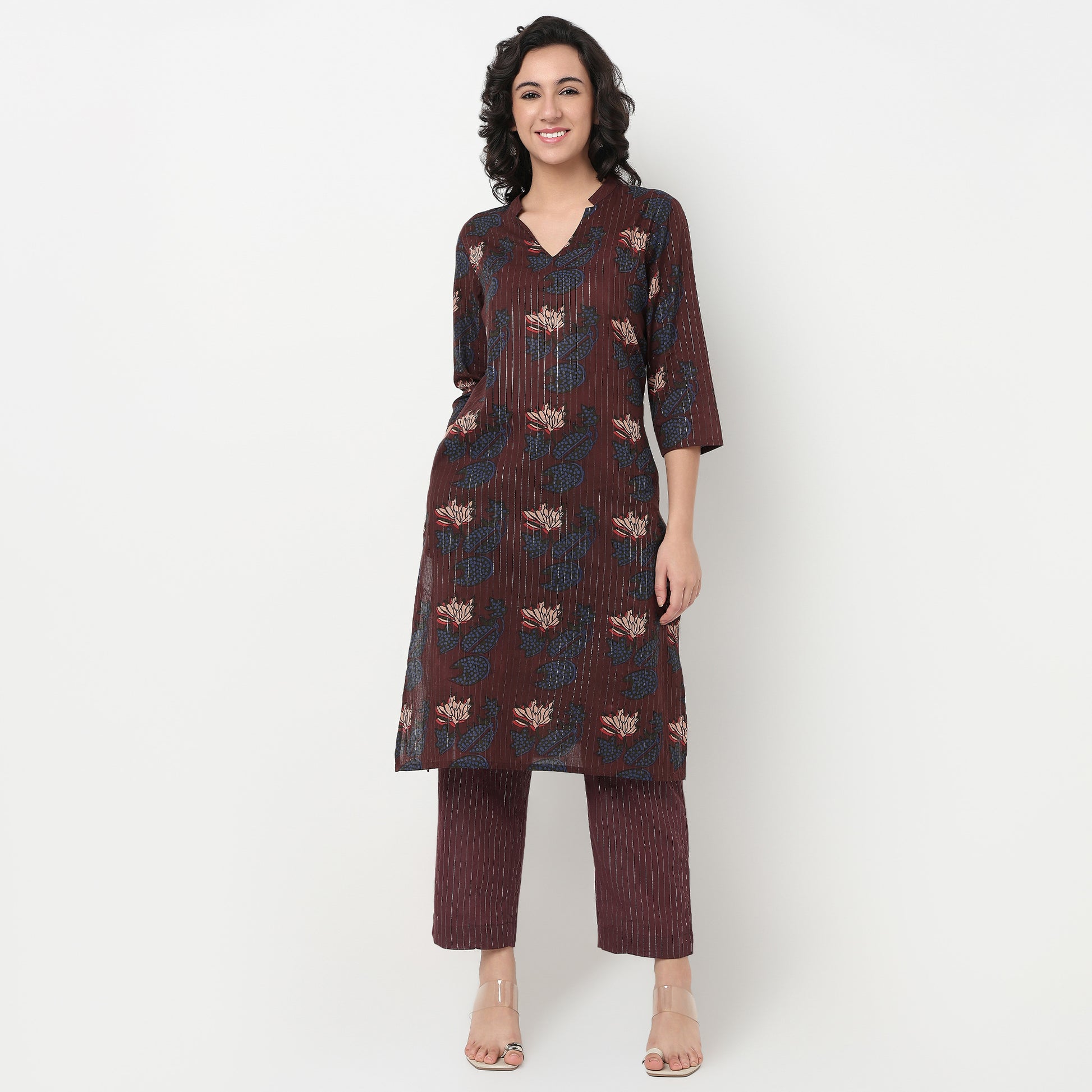 Order Now Women Floral V Neck Straight Fit Ethnic Wear Kurta by Style Union