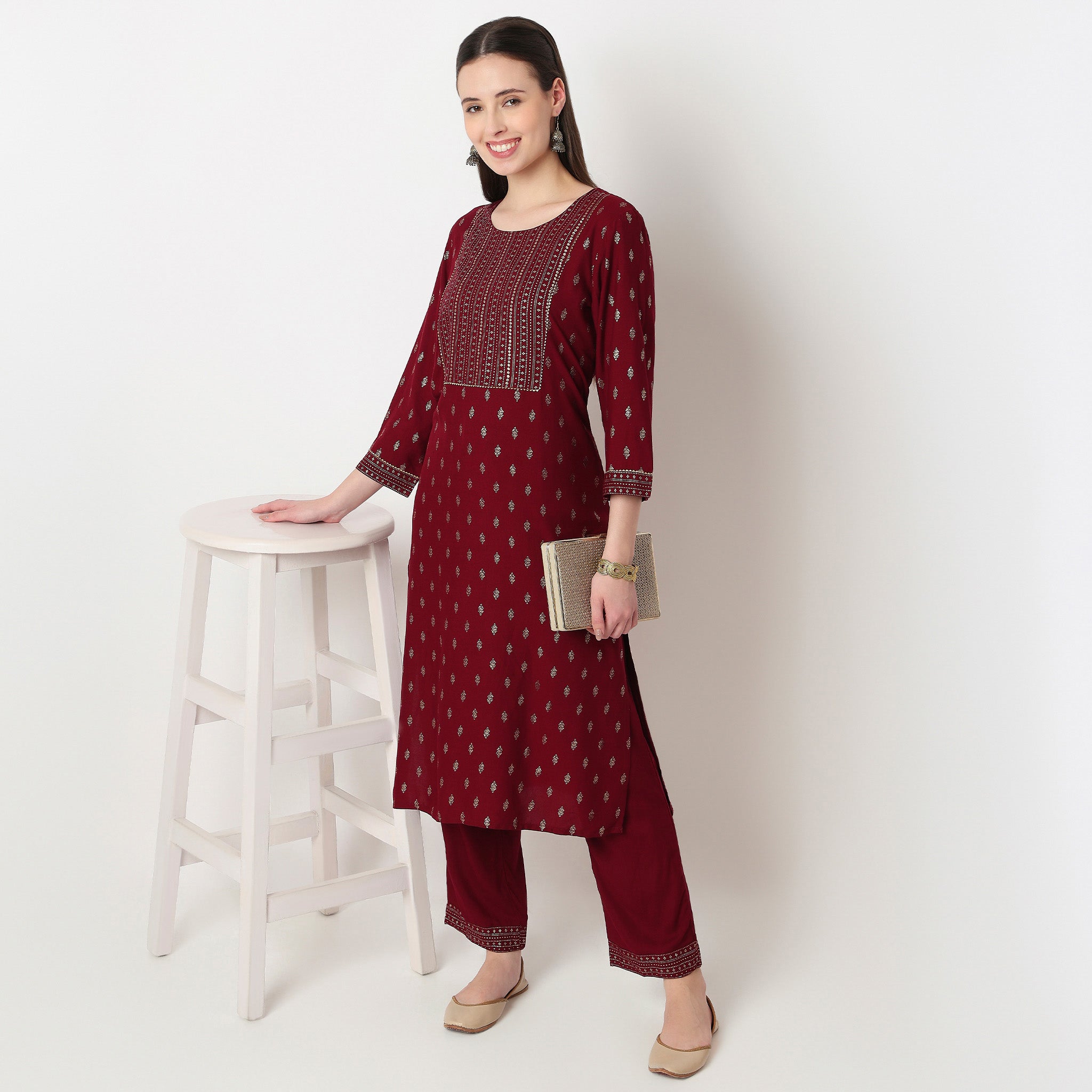 Printed Yoke With Lace Detailing Kurta