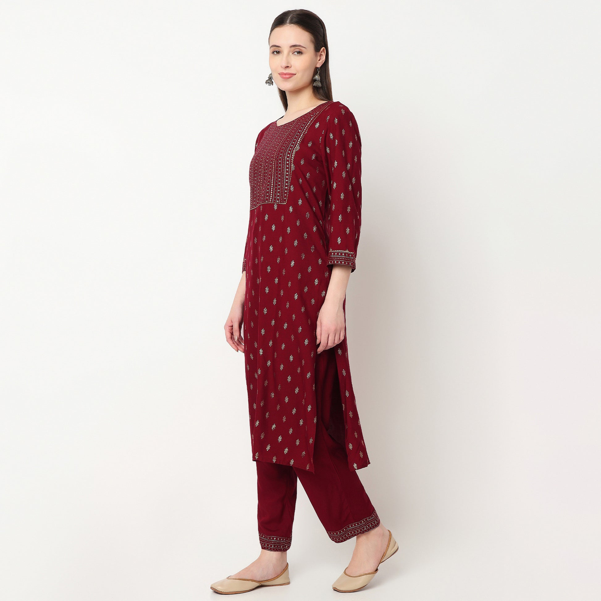 Printed Yoke With Lace Detailing Kurta