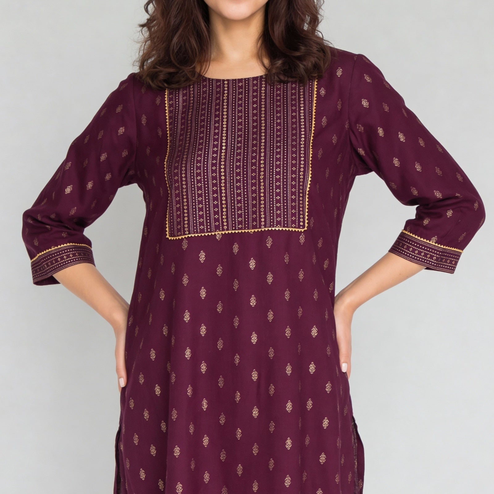 Printed Yoke With Lace Detailing Kurta