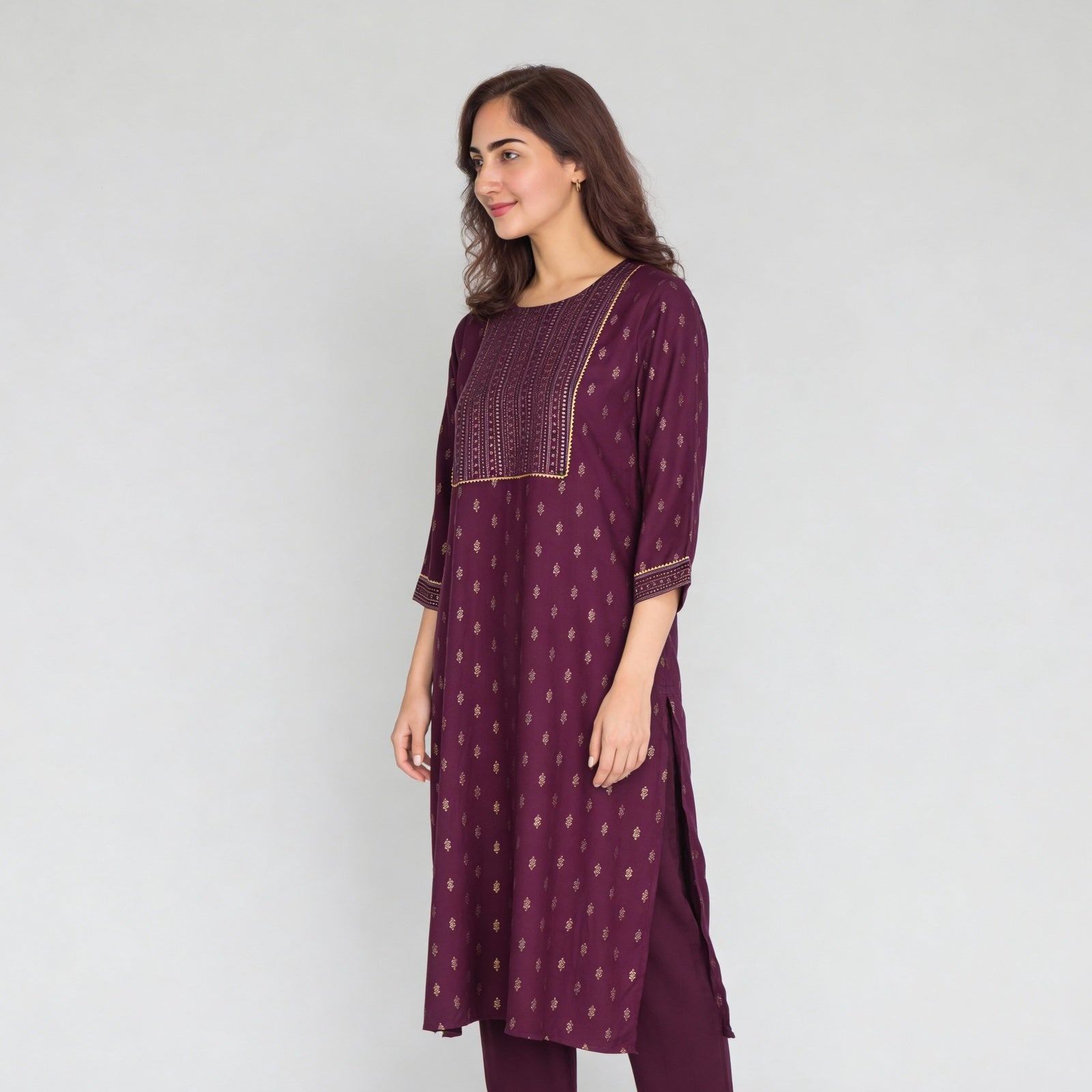 Printed Yoke With Lace Detailing Kurta