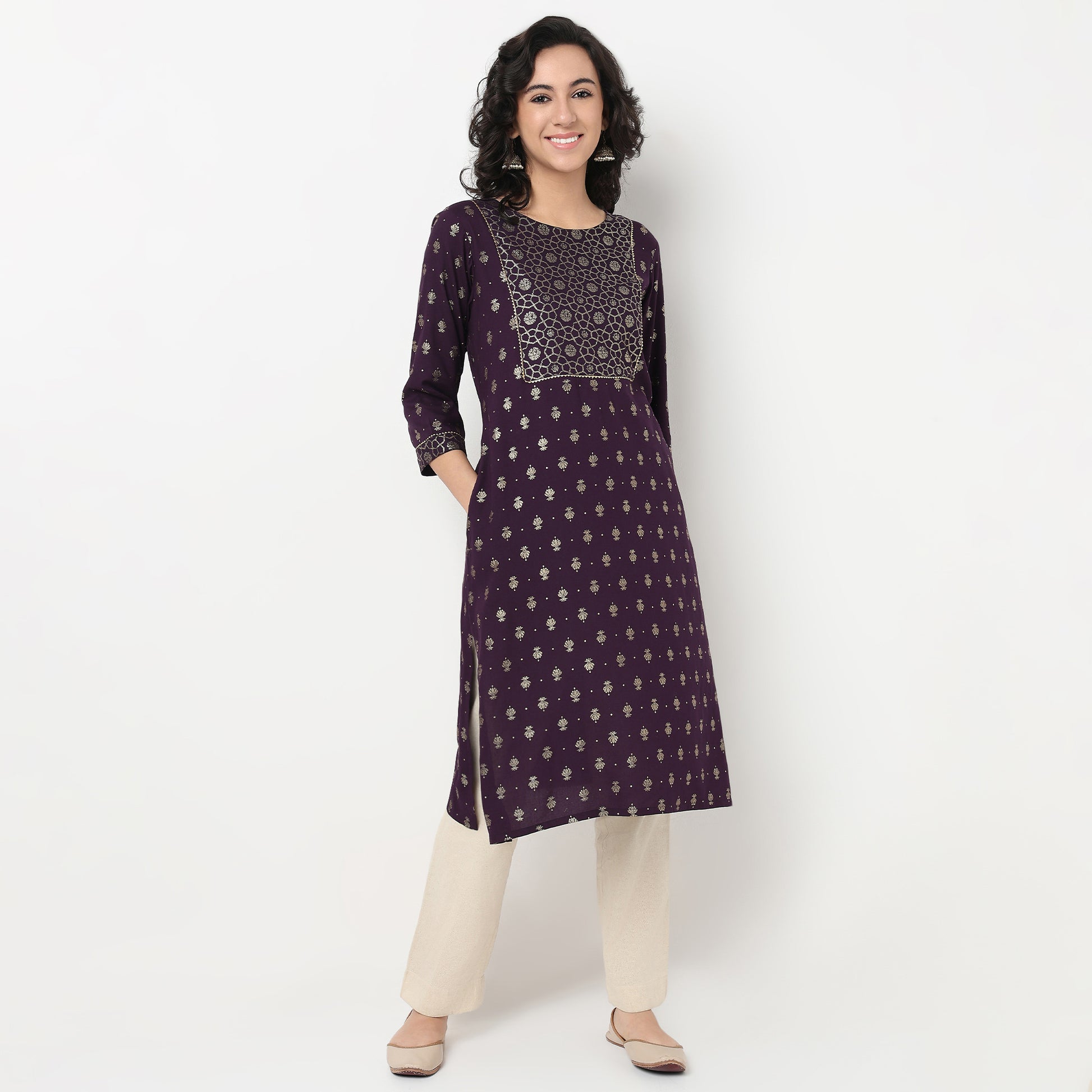 Order Now Women Printed Round Neck Straight Fit Ethnic Wear Kurta by Style Union
