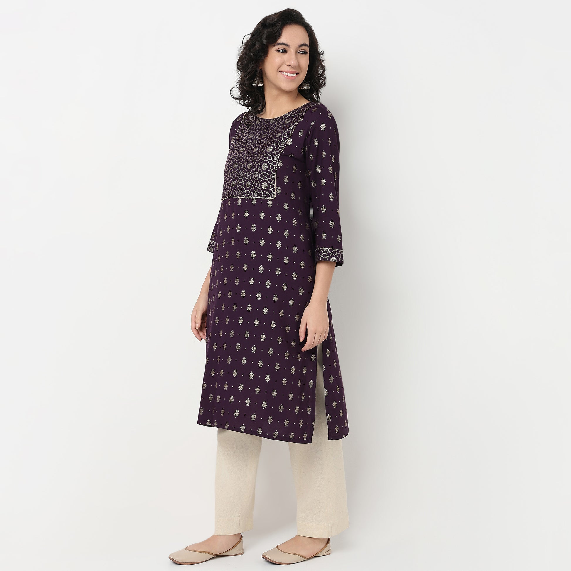 Order Now Women Printed Round Neck Straight Fit Ethnic Wear Kurta by Style Union