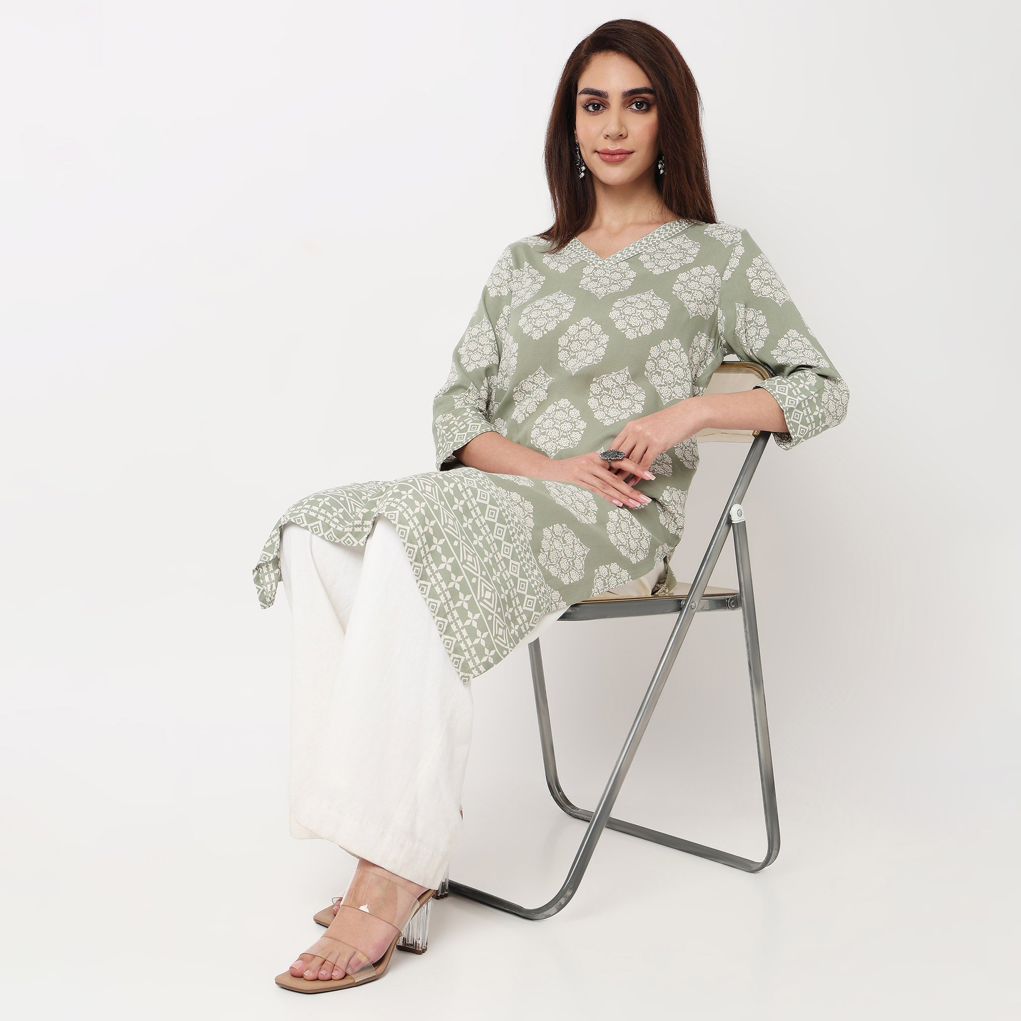 V-Neck Printed Kurta