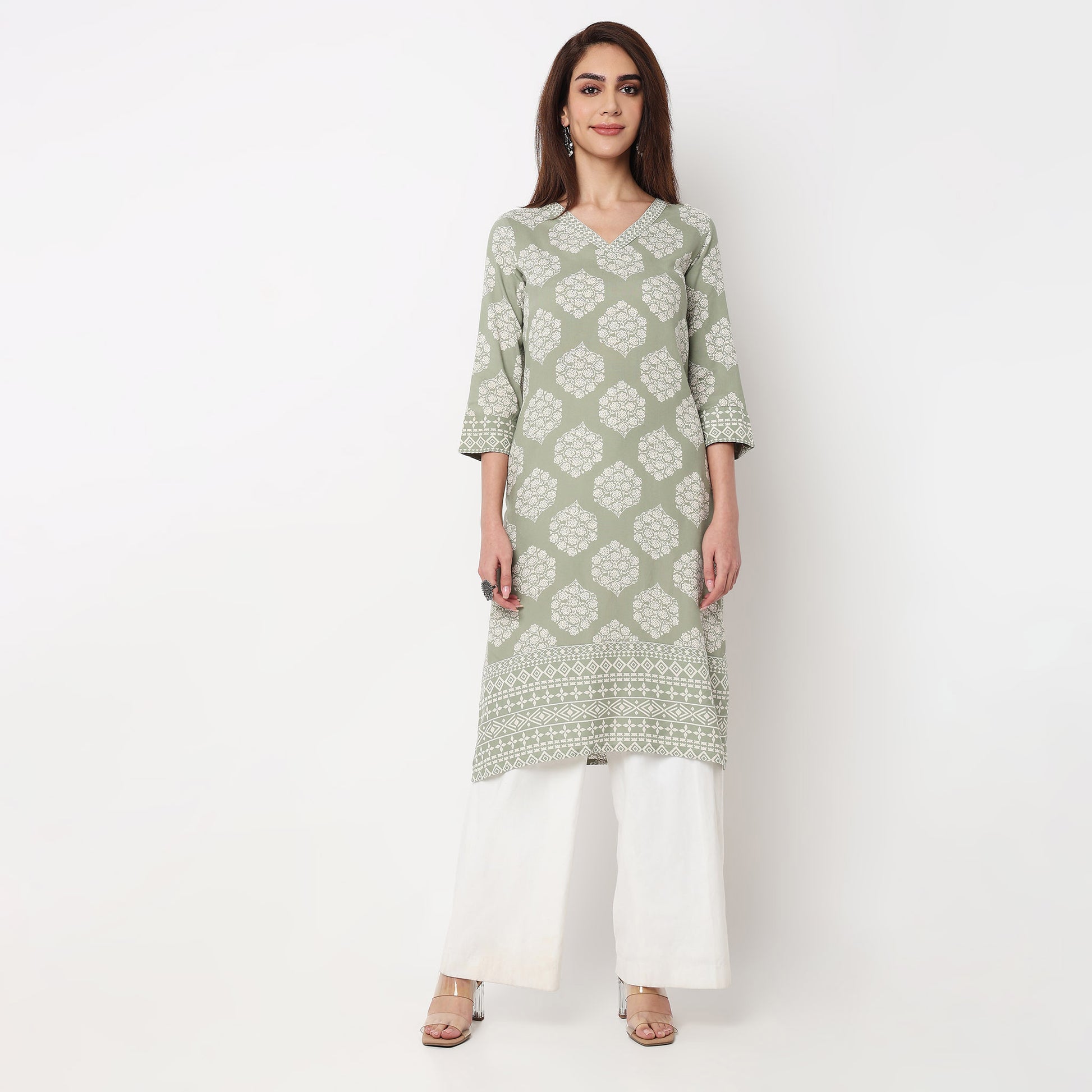 V-Neck Printed Kurta