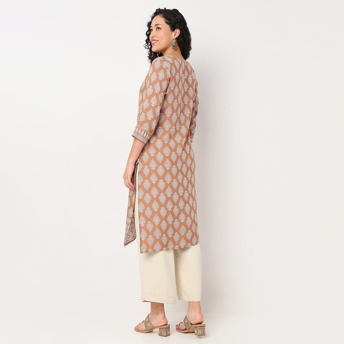 V-Neck Printed Long Kurta