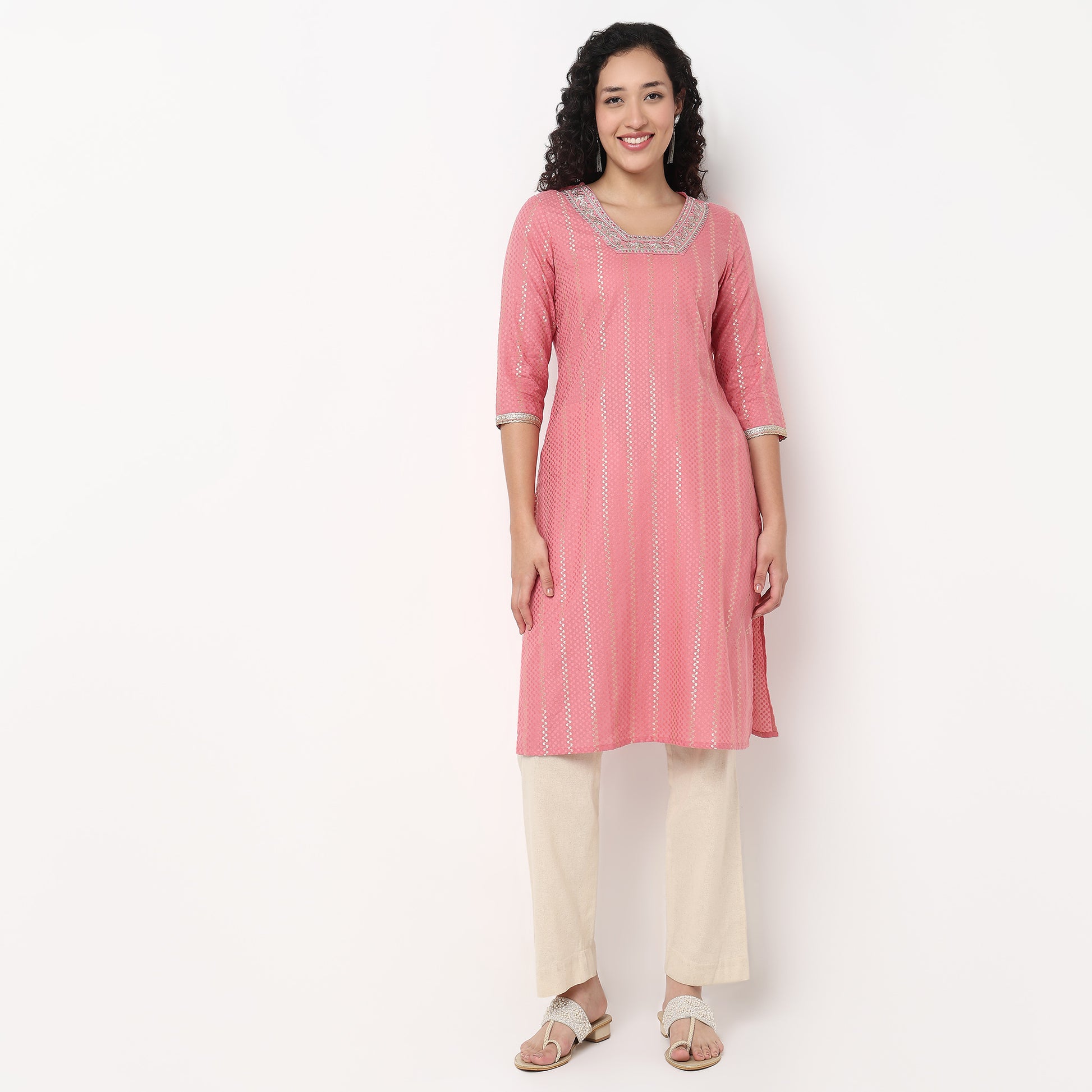 Glass Shape Embroidered Long Kurta