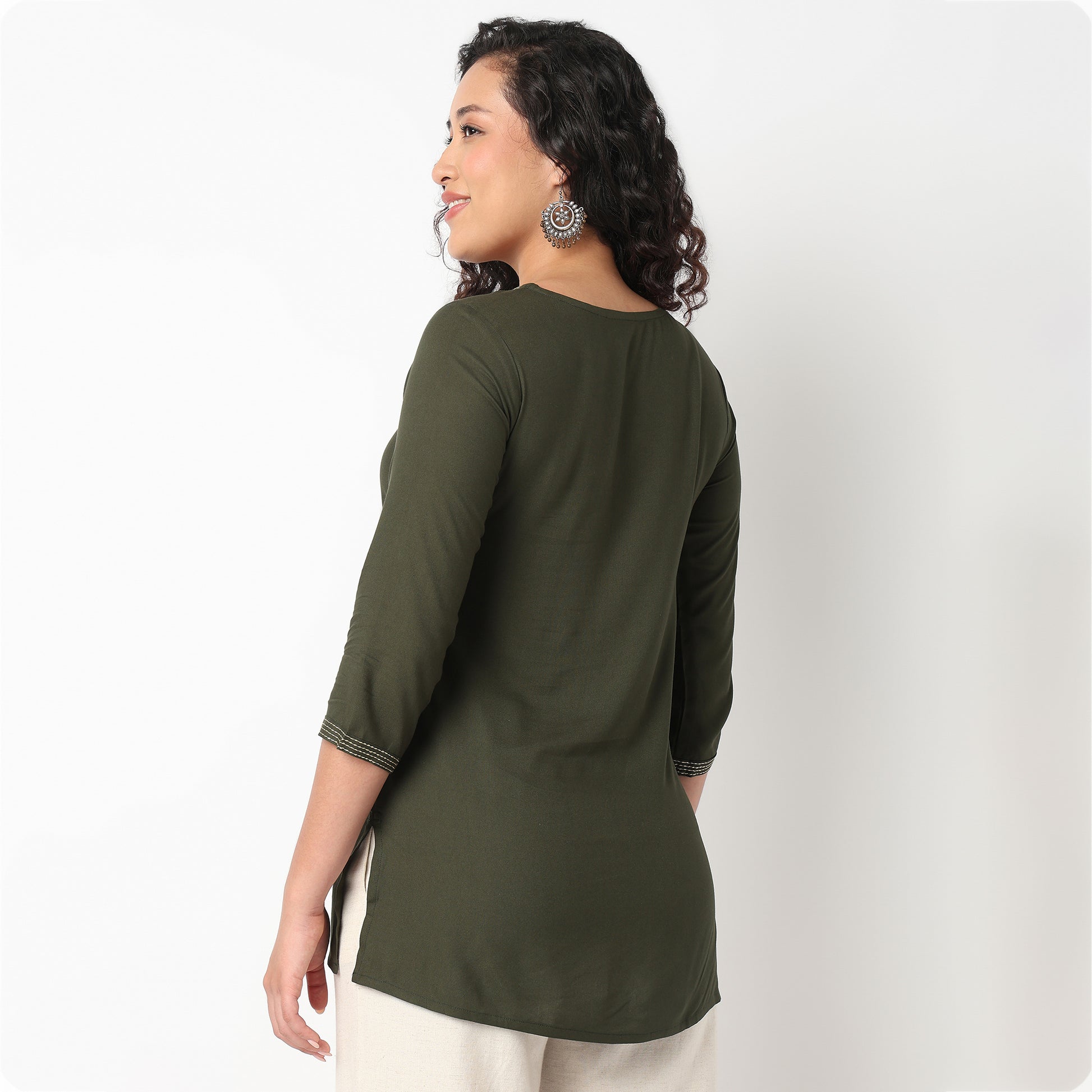 Embroidered Yoke Short Kurti