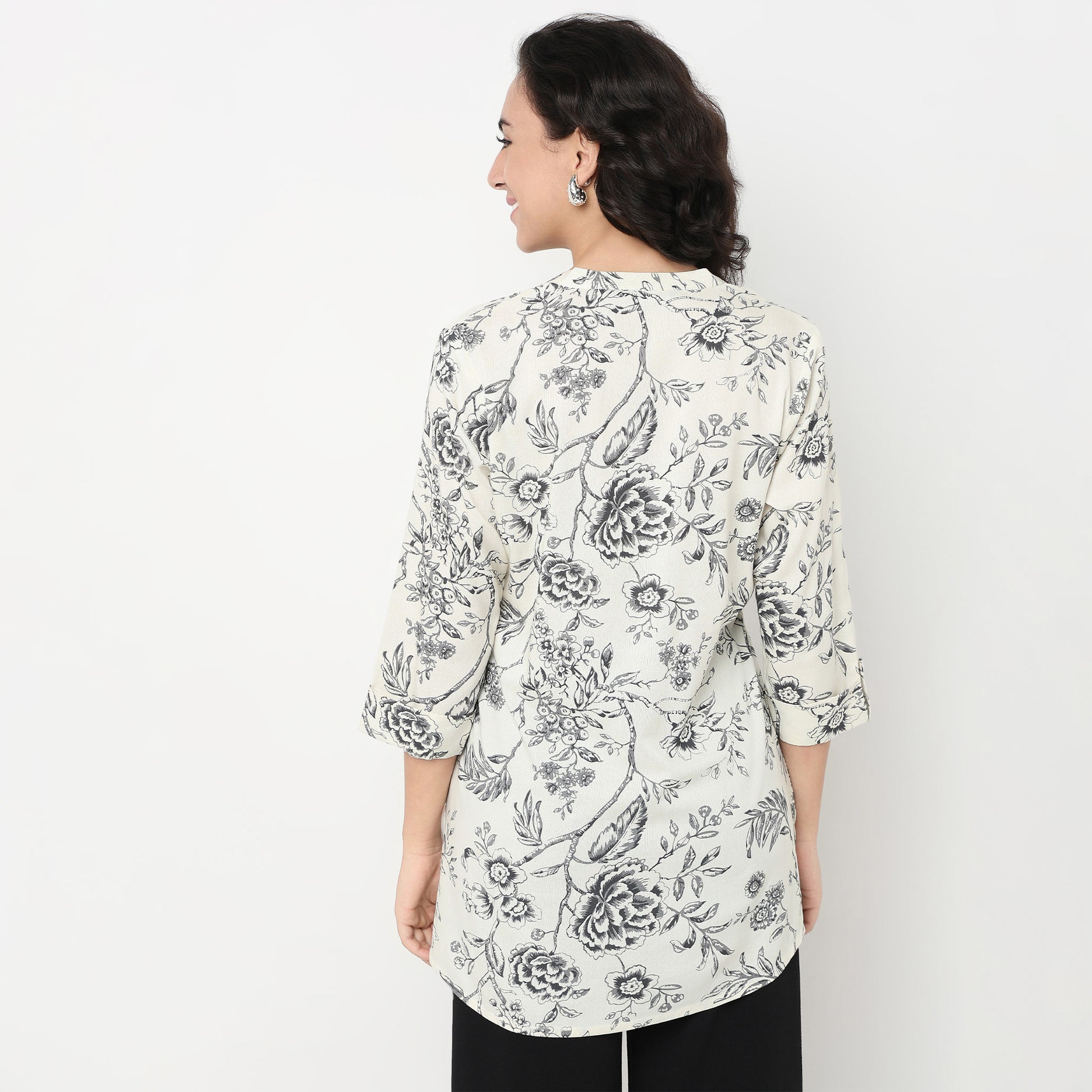 Order Now Women Printed Band Neck Straight Fit Ethnic Wear Short Kurti by Style Union