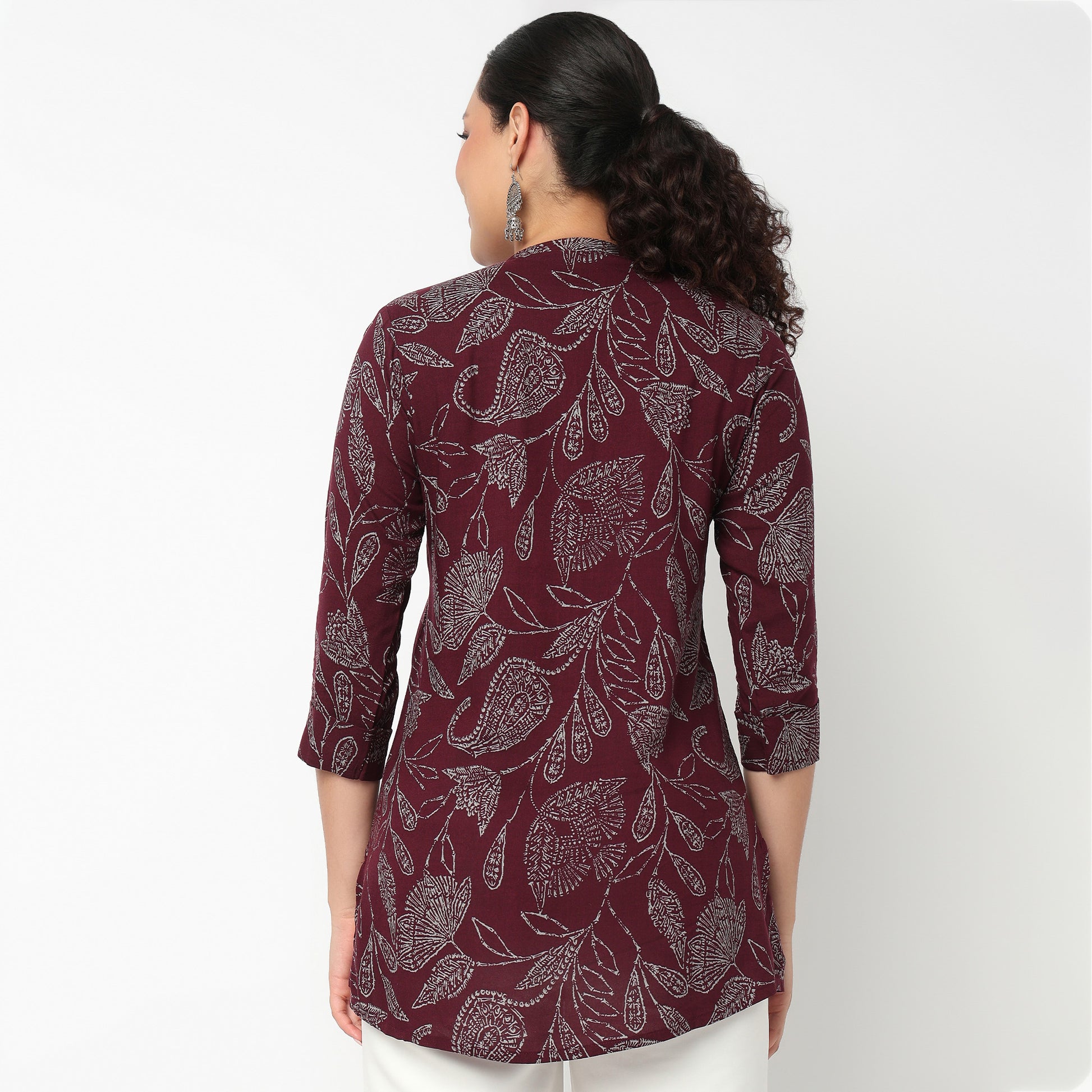 Printed Band Neck Short Kurti