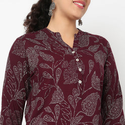 Printed Band Neck Short Kurti
