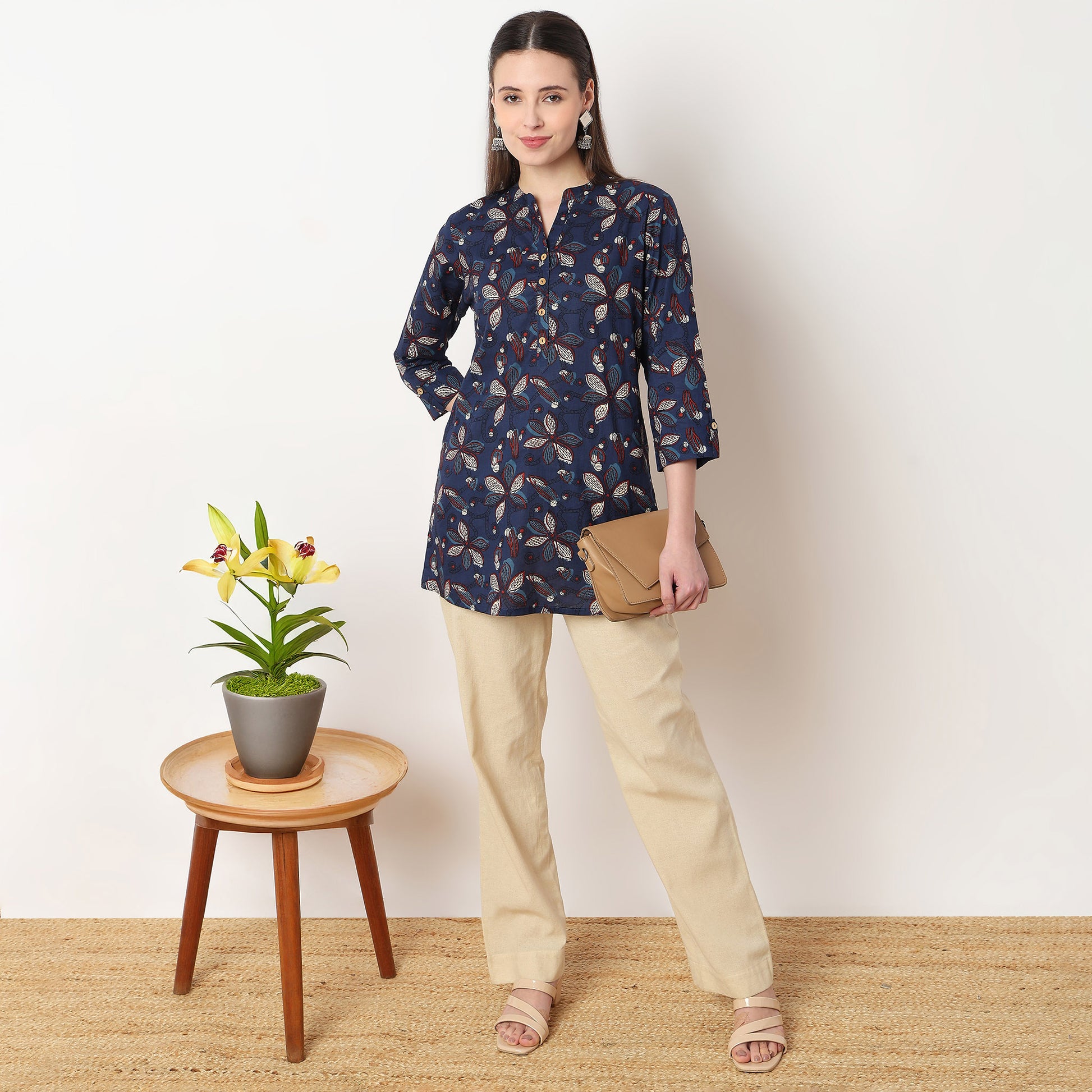 Half Placket Printed Short Kurta