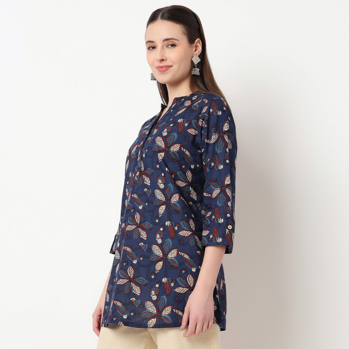 Half Placket Printed Short Kurta