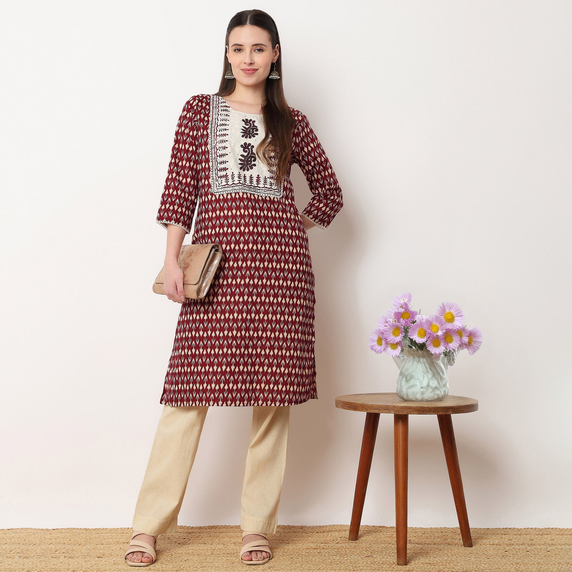 Printed Yoke Long Kurta