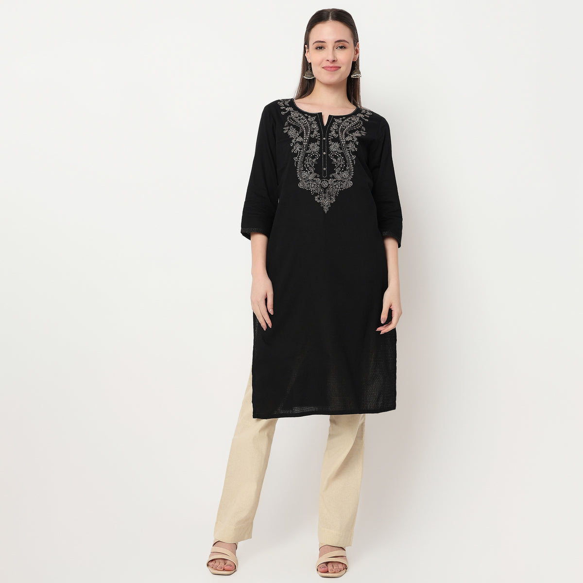 Embroidered Yoke Long Kurta