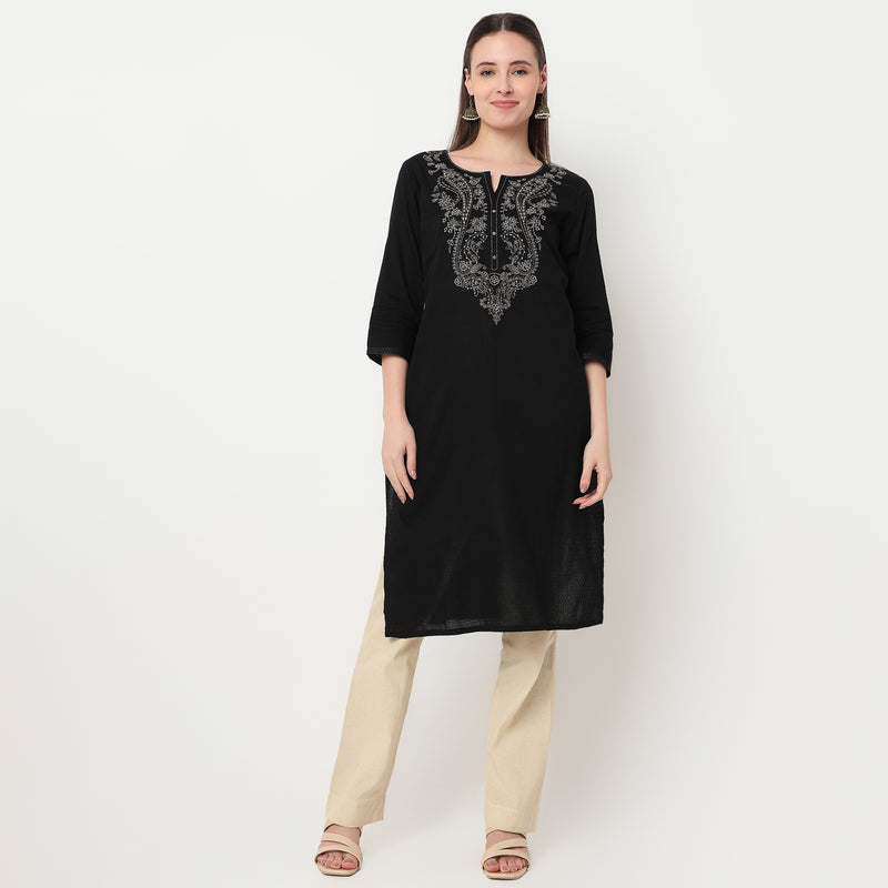 Embroidered Yoke Long Kurta