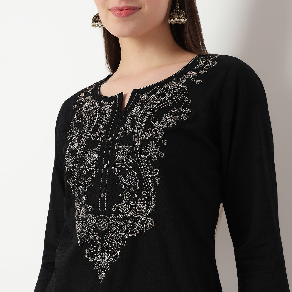 Embroidered Yoke Long Kurta