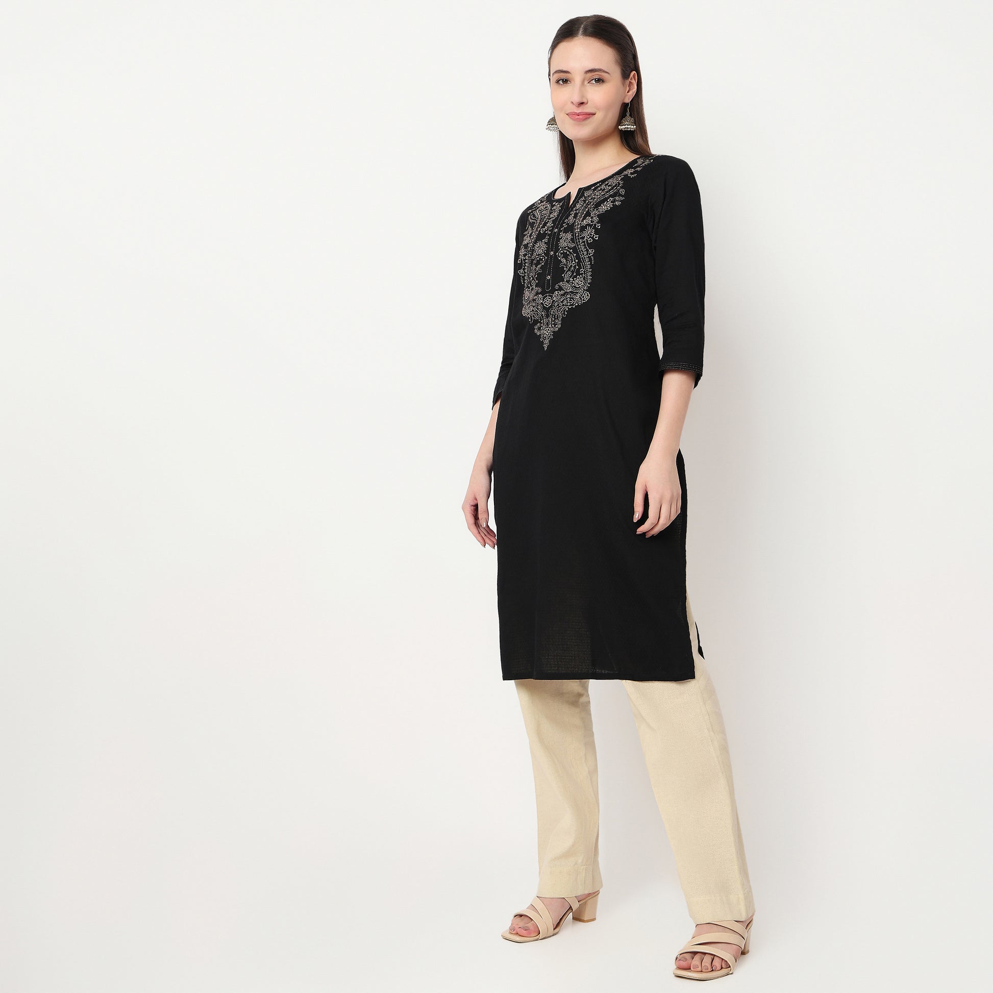 Embroidered Yoke Long Kurta