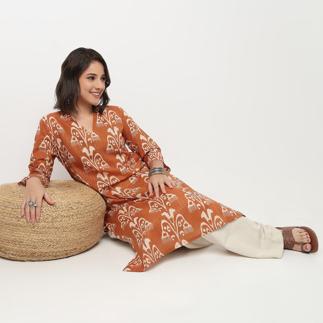 V-Neck Printed Long Kurta