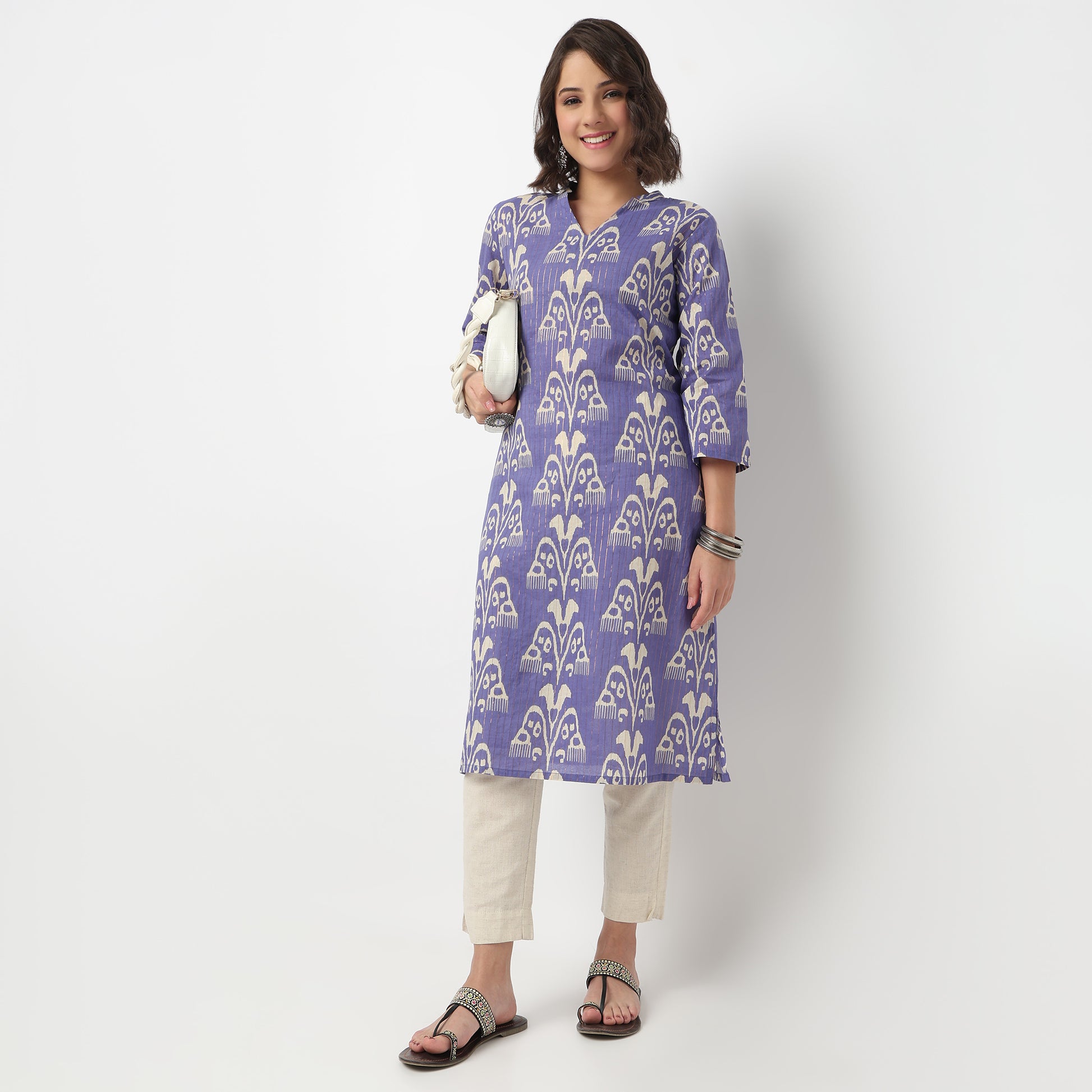 V-Neck Printed Long Kurta