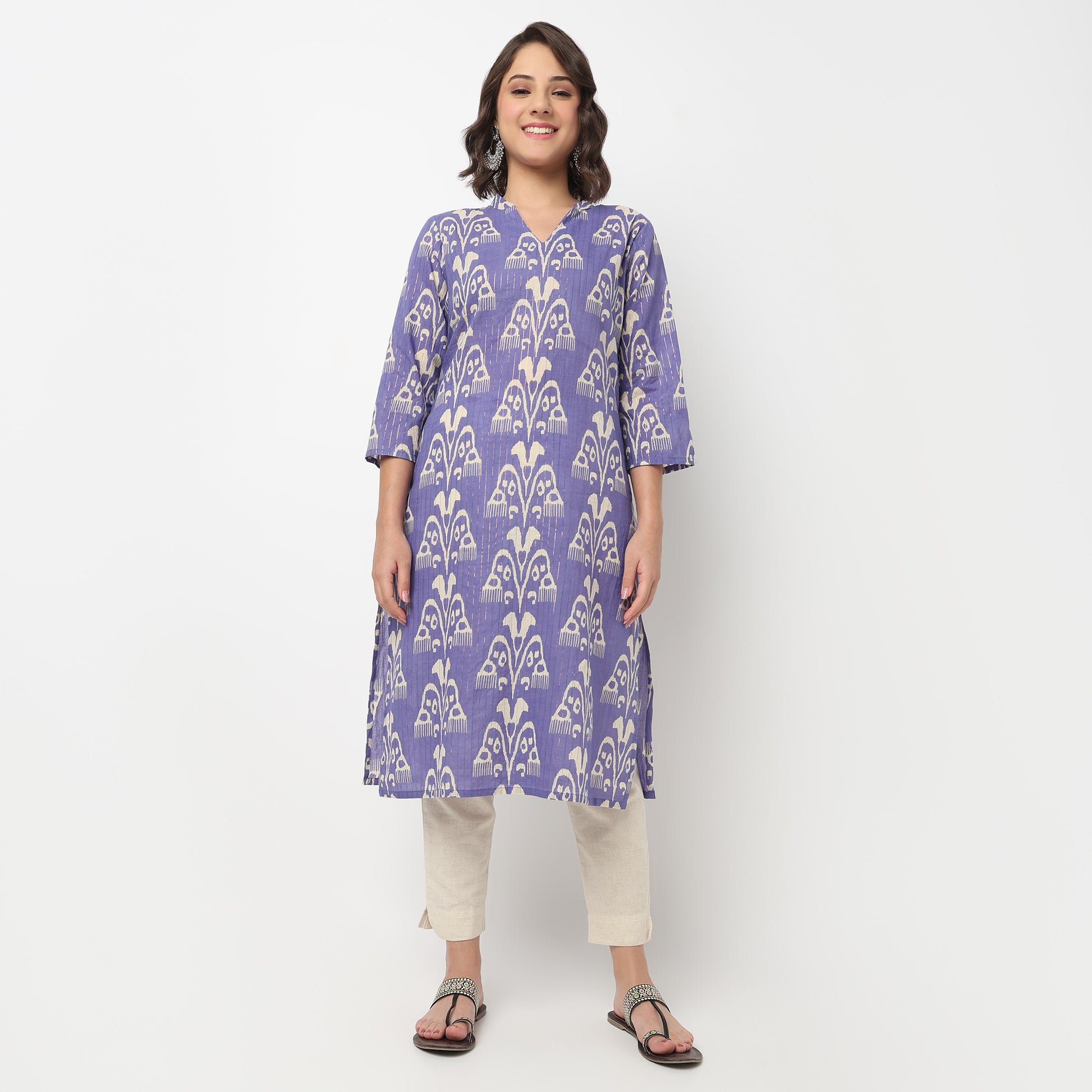 V-Neck Printed Long Kurta