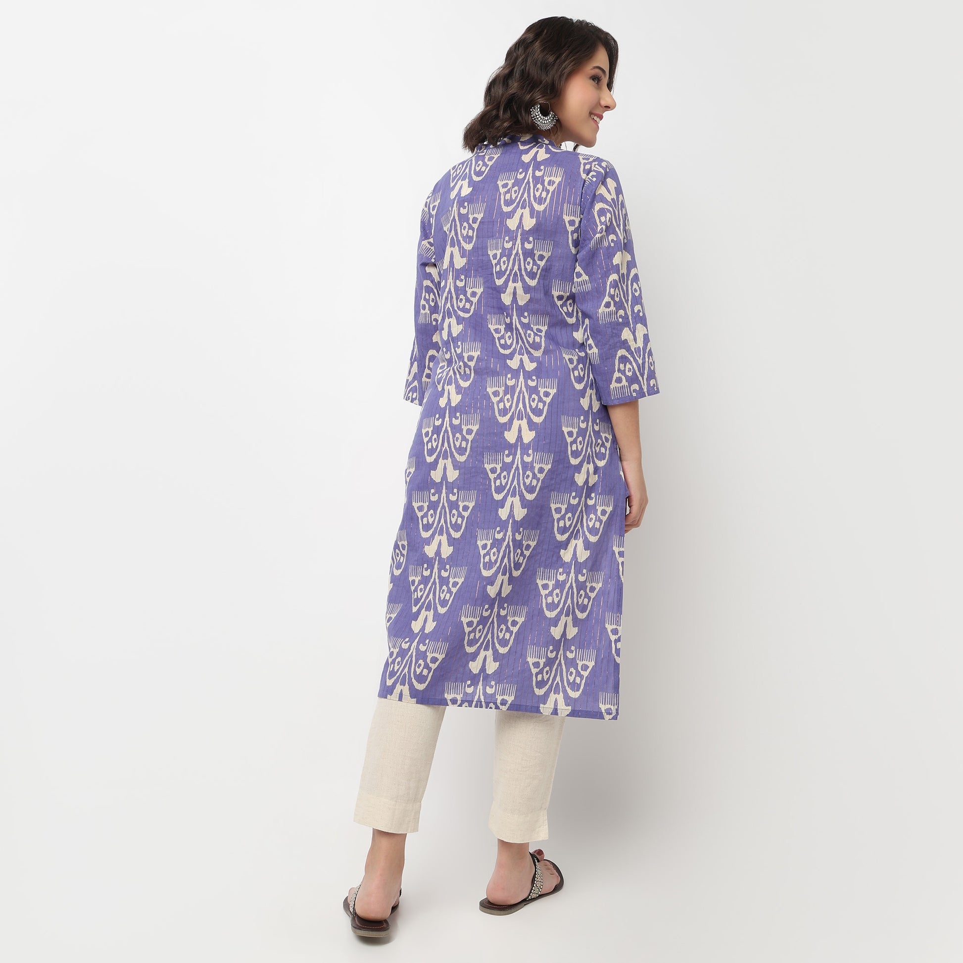 V-Neck Printed Long Kurta