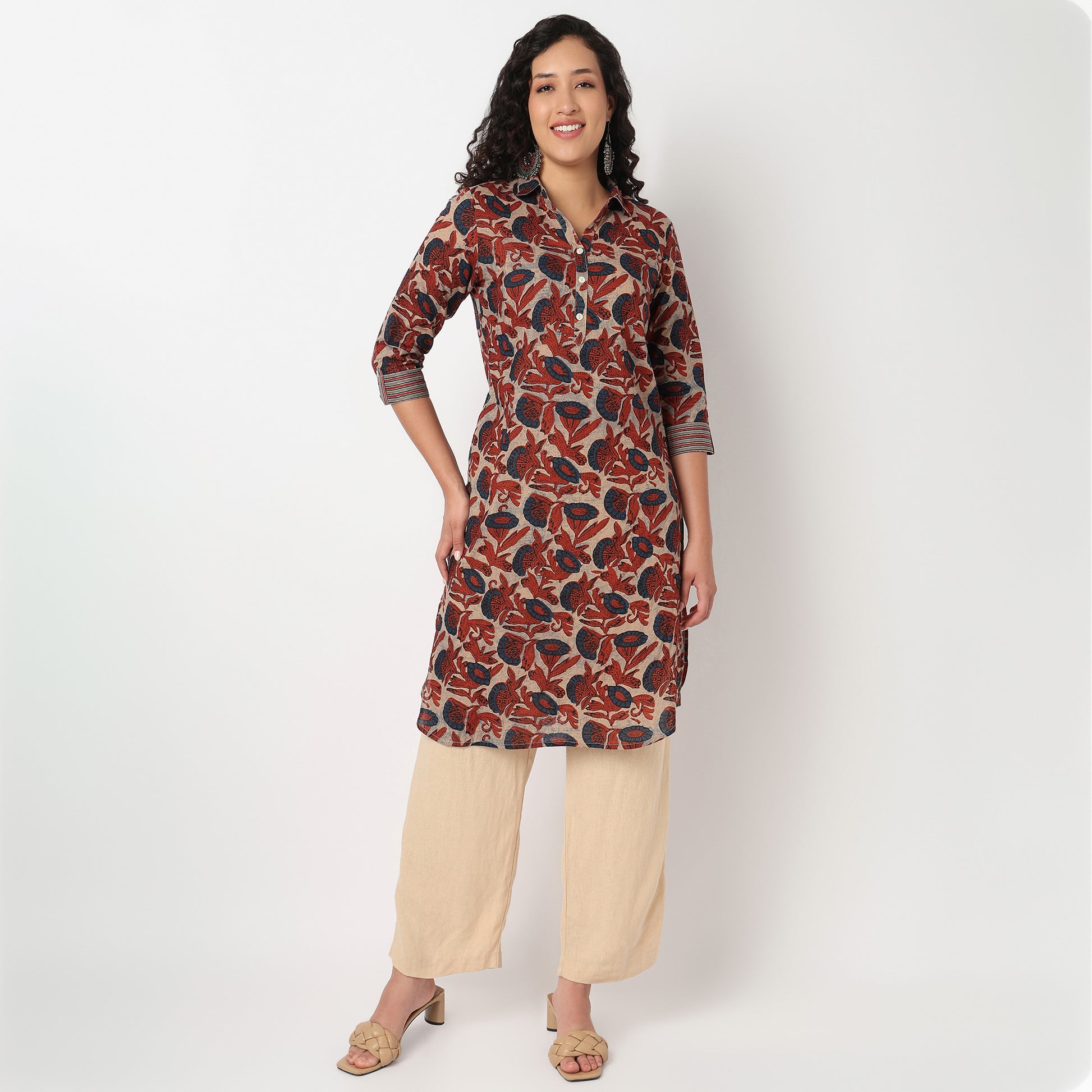 Half Placket Printed Cambric Long Kurta
