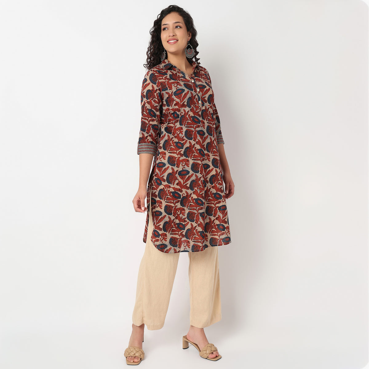 Half Placket Printed Cambric Long Kurta
