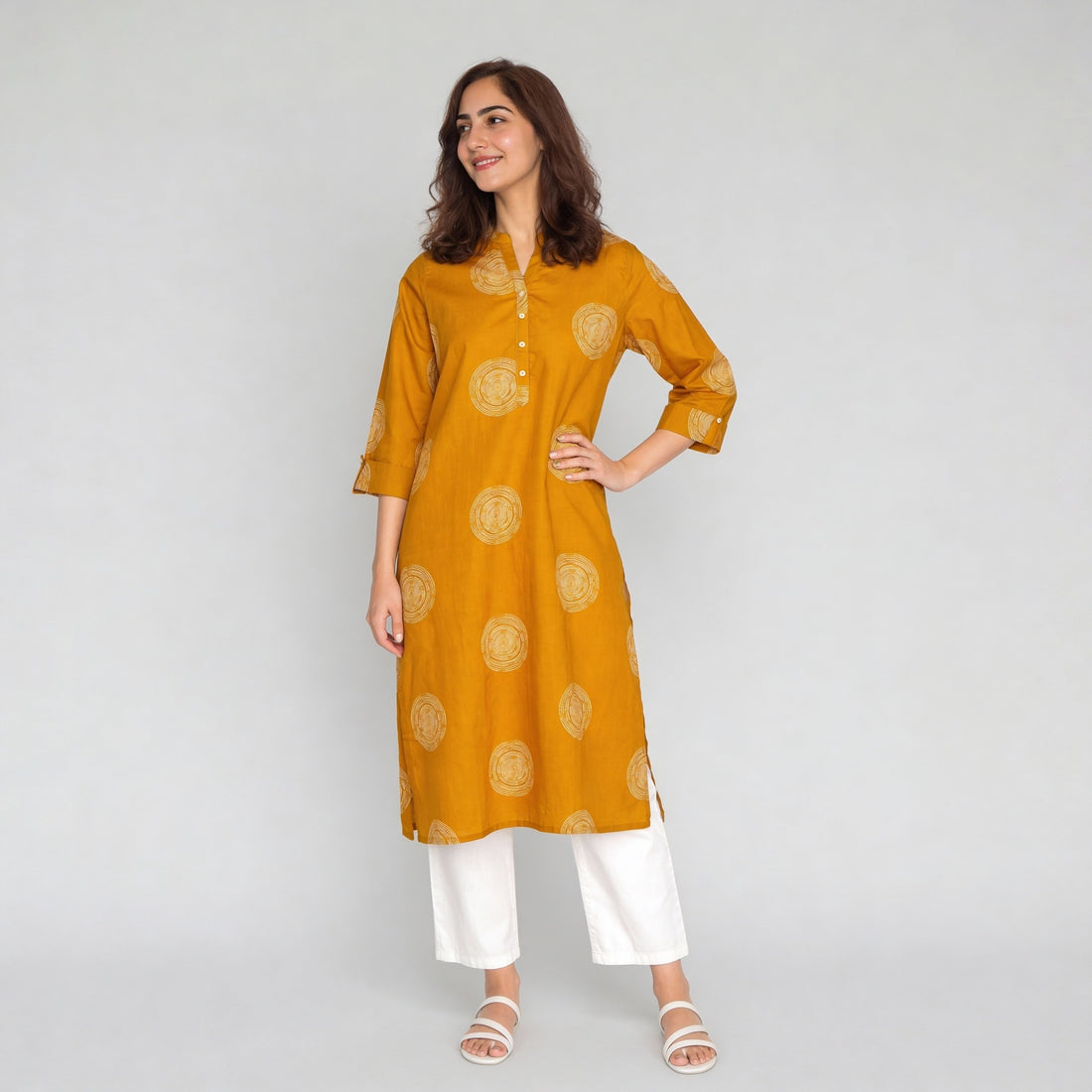 Cotton Printed Three-Fourth Sleeve Kurta
