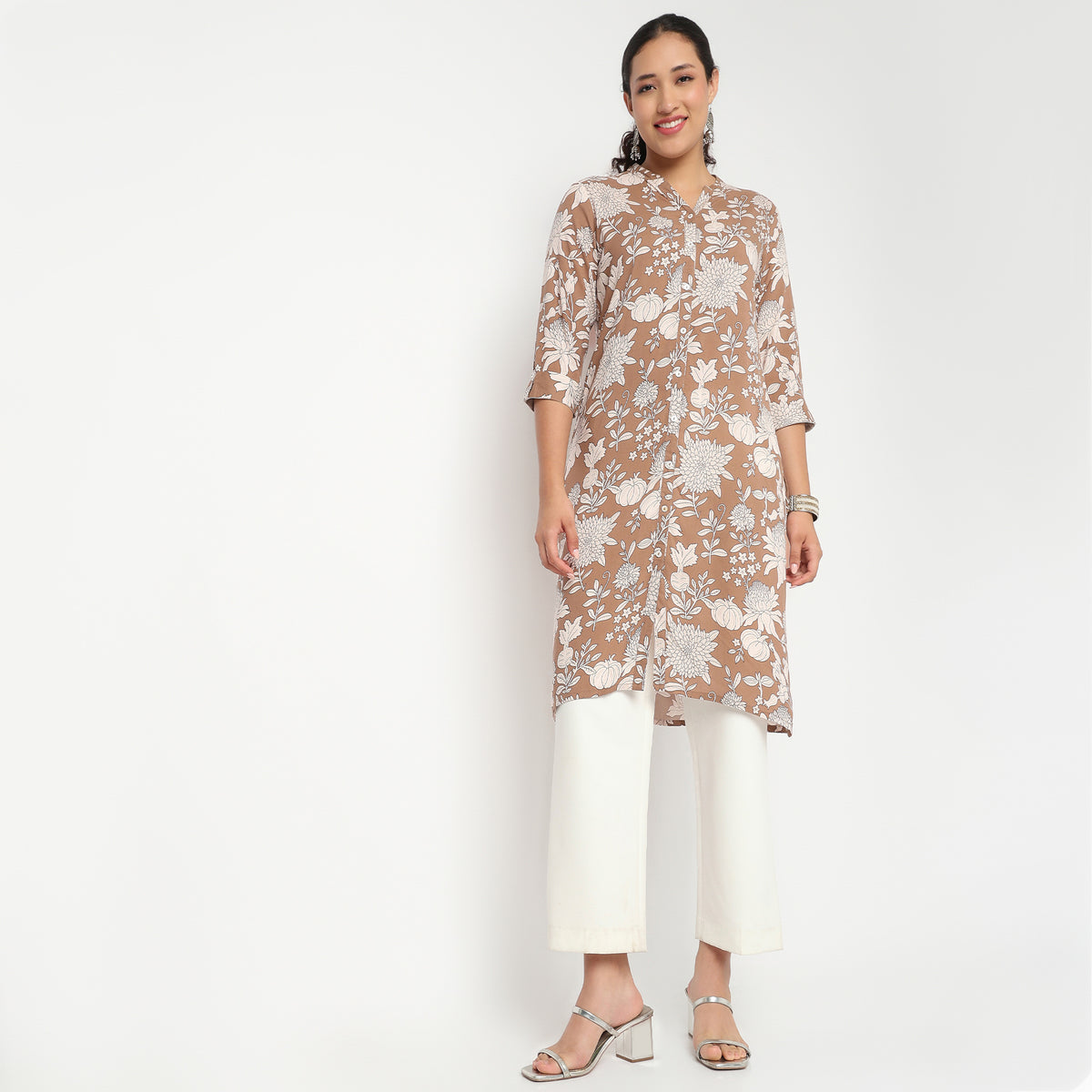 V Neck With Lace Detailing Long Kurta