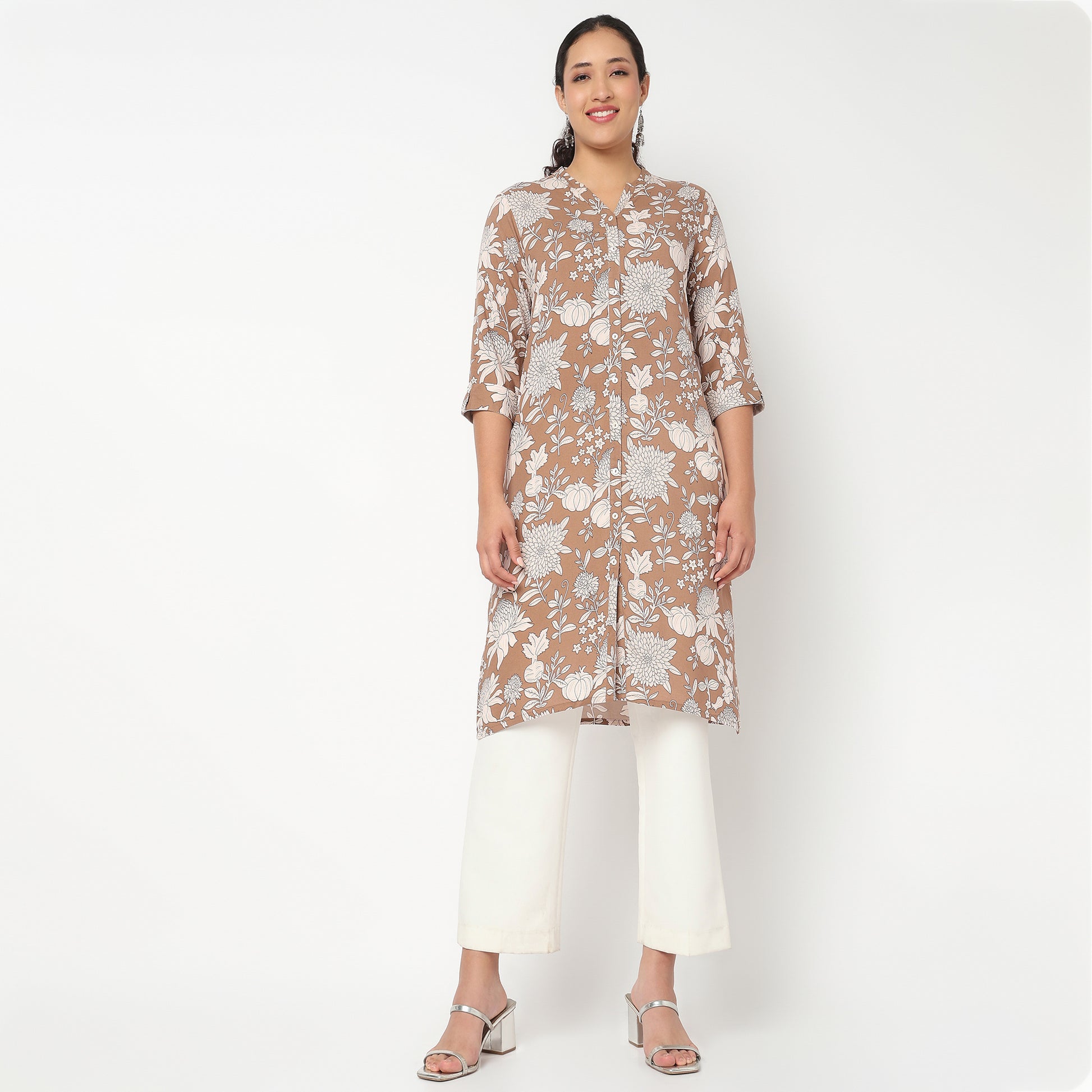 V Neck With Lace Detailing Long Kurta