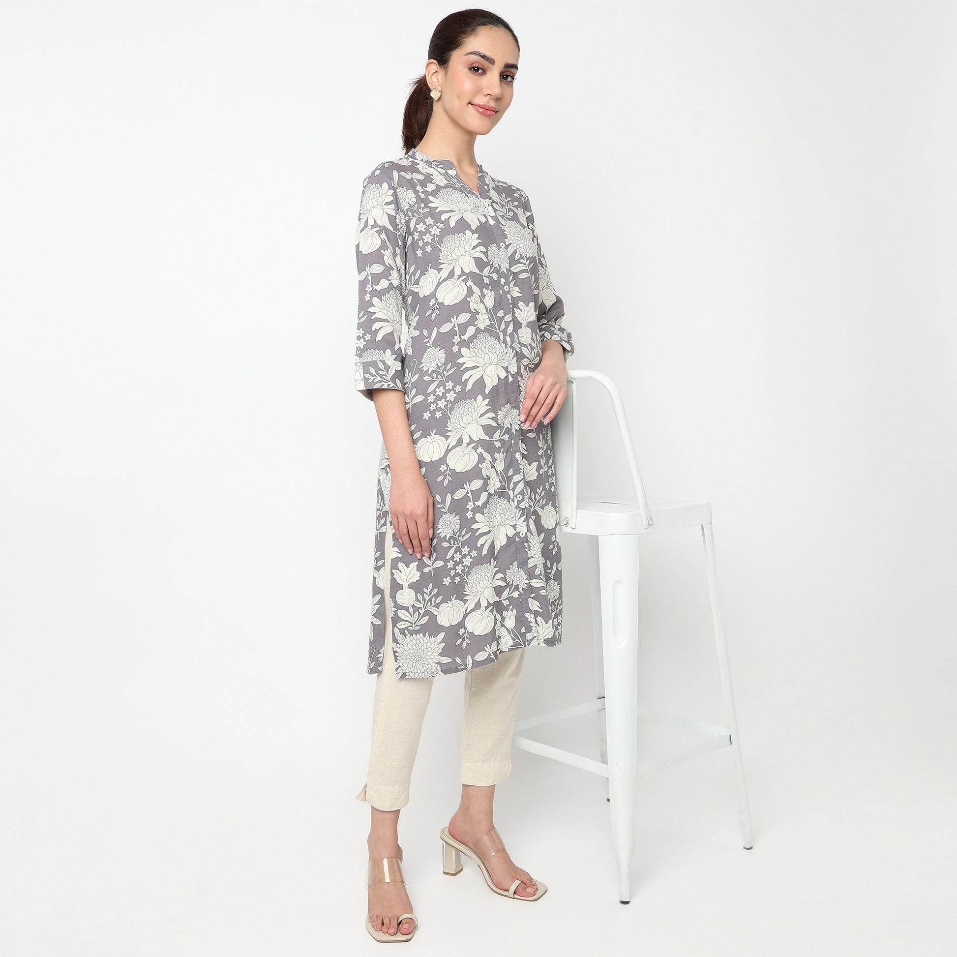 V Neck With Lace Detailing Long Kurta