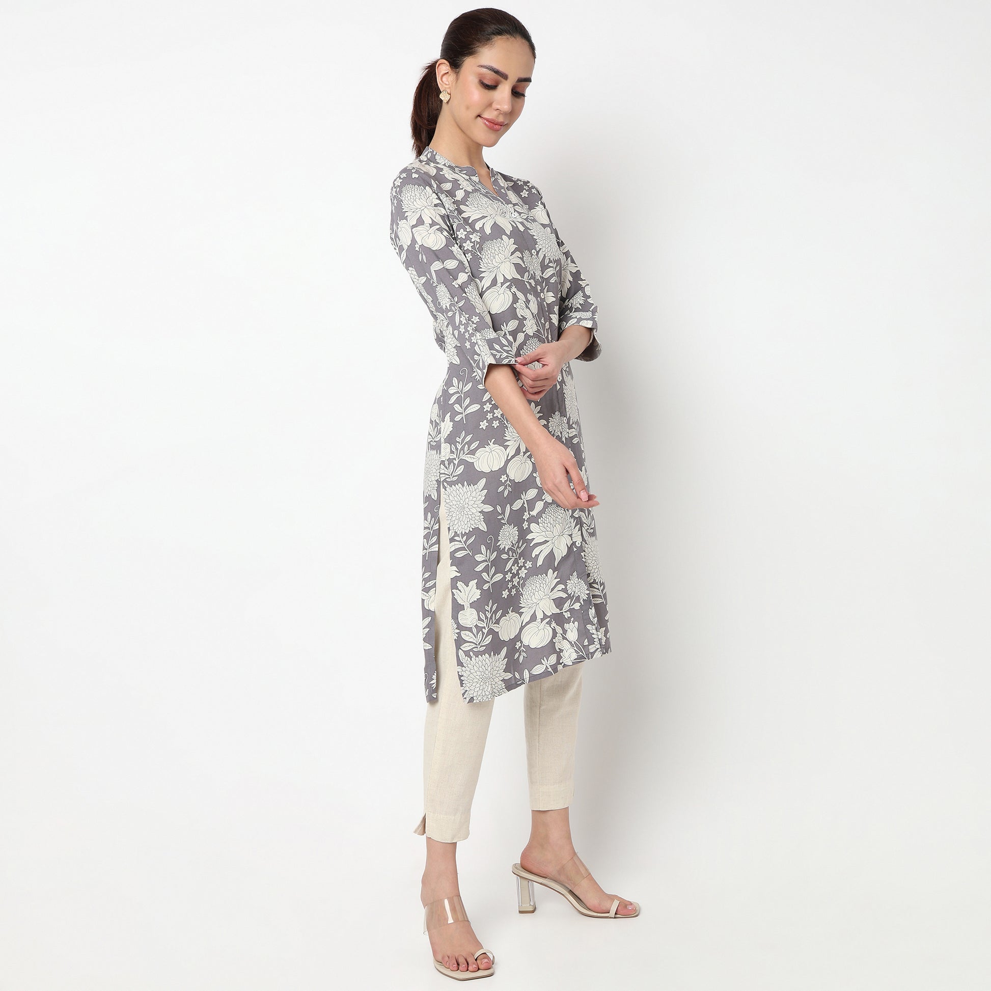 V Neck With Lace Detailing Long Kurta