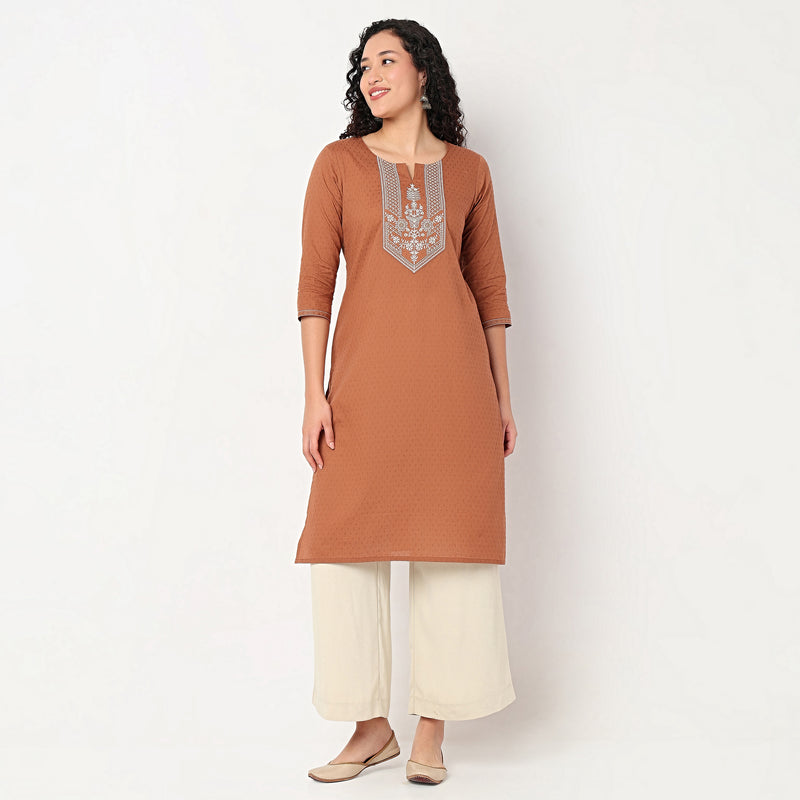 Embroidered Yoke Long Kurta