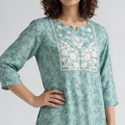 Rayon Printed Three-Fourth Sleeve Kurta