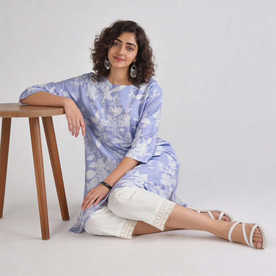 Rayon Printed Three-Fourth Sleeve Kurta