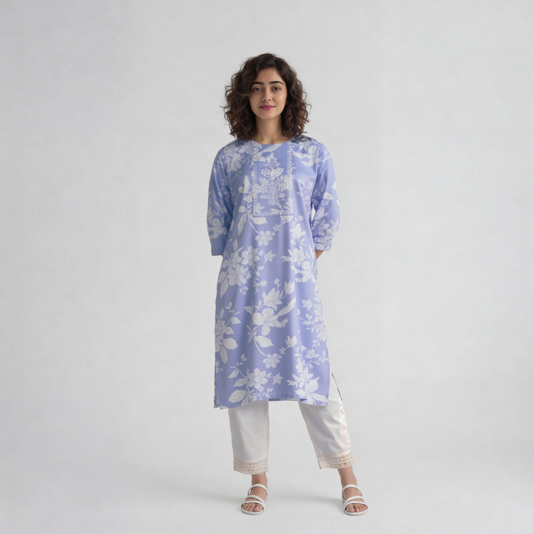 Rayon Printed Three-Fourth Sleeve Kurta