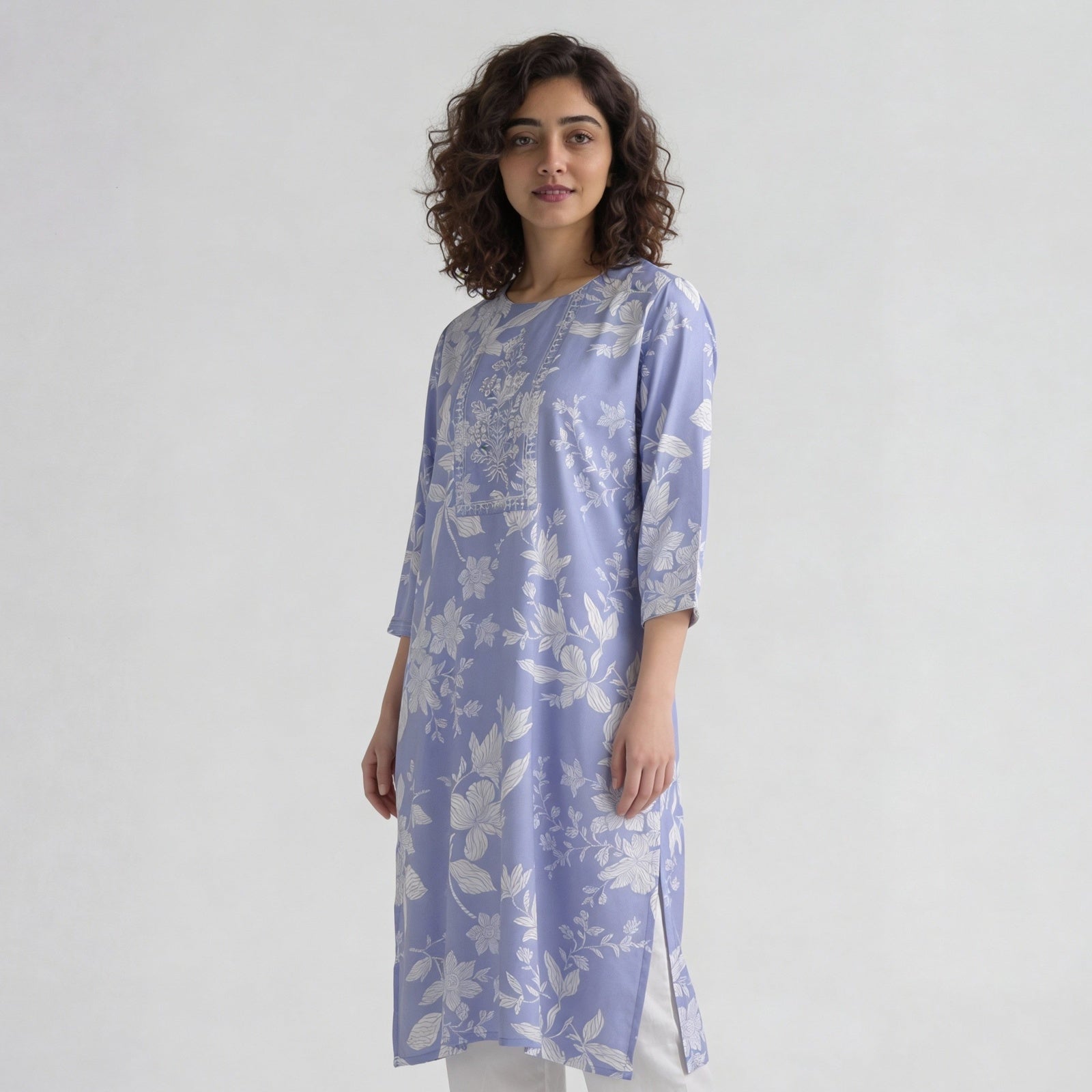 Rayon Printed Three-Fourth Sleeve Kurta