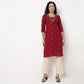 V-Neck With Couching and Gusset Long Kurta