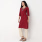 V-Neck With Couching and Gusset Long Kurta