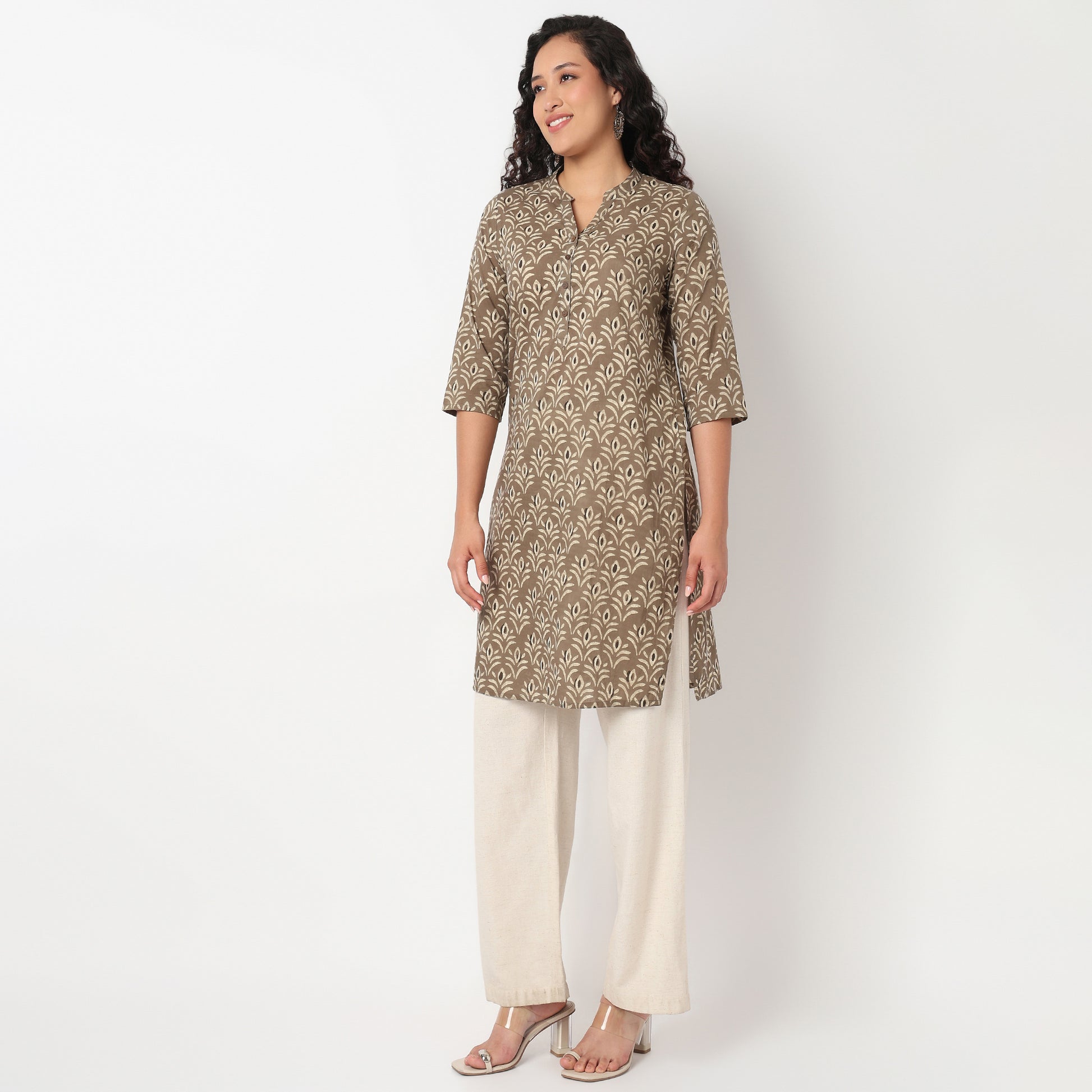 Half Placket Printed Kurta