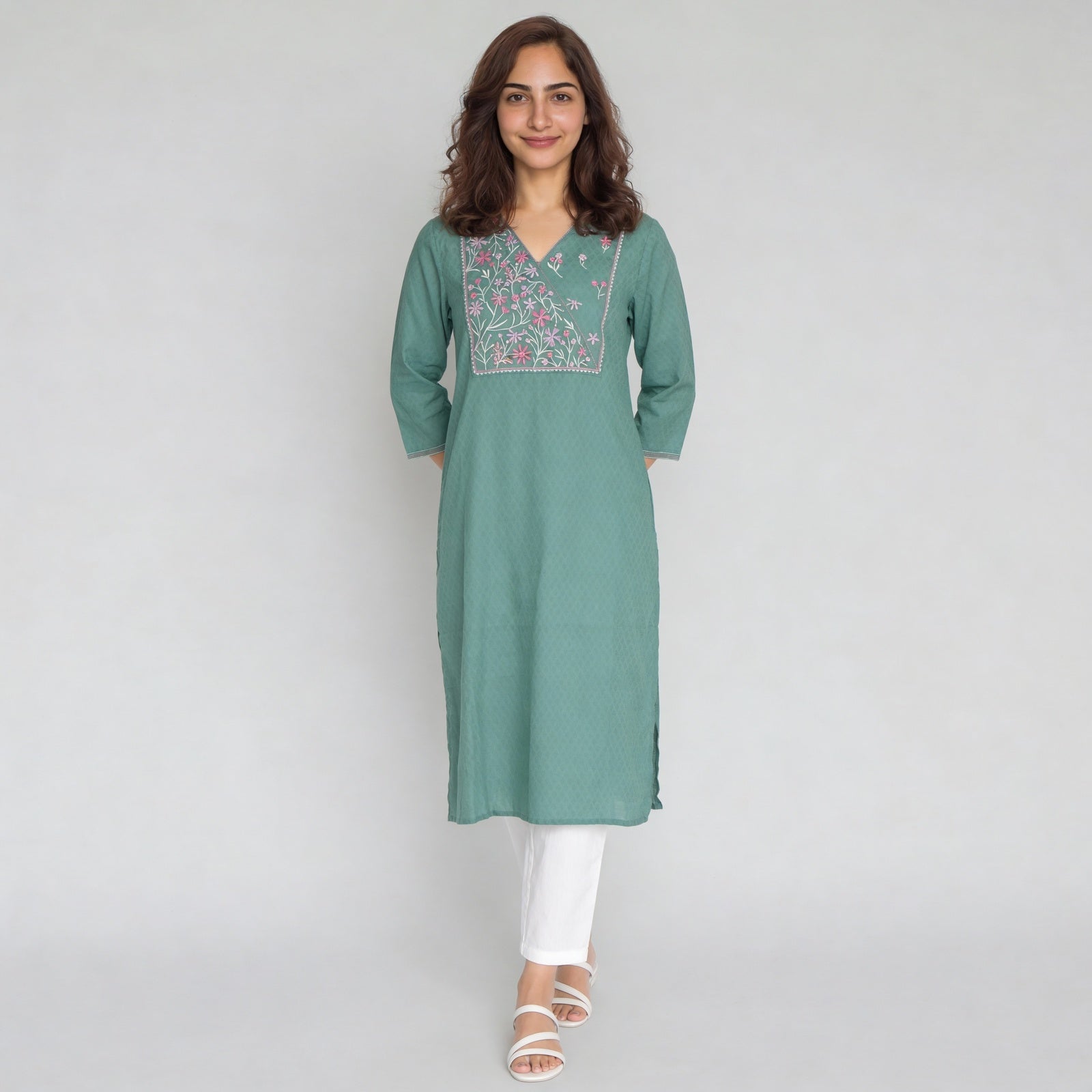 Cotton Solid Three-Fourth Sleeve Kurta