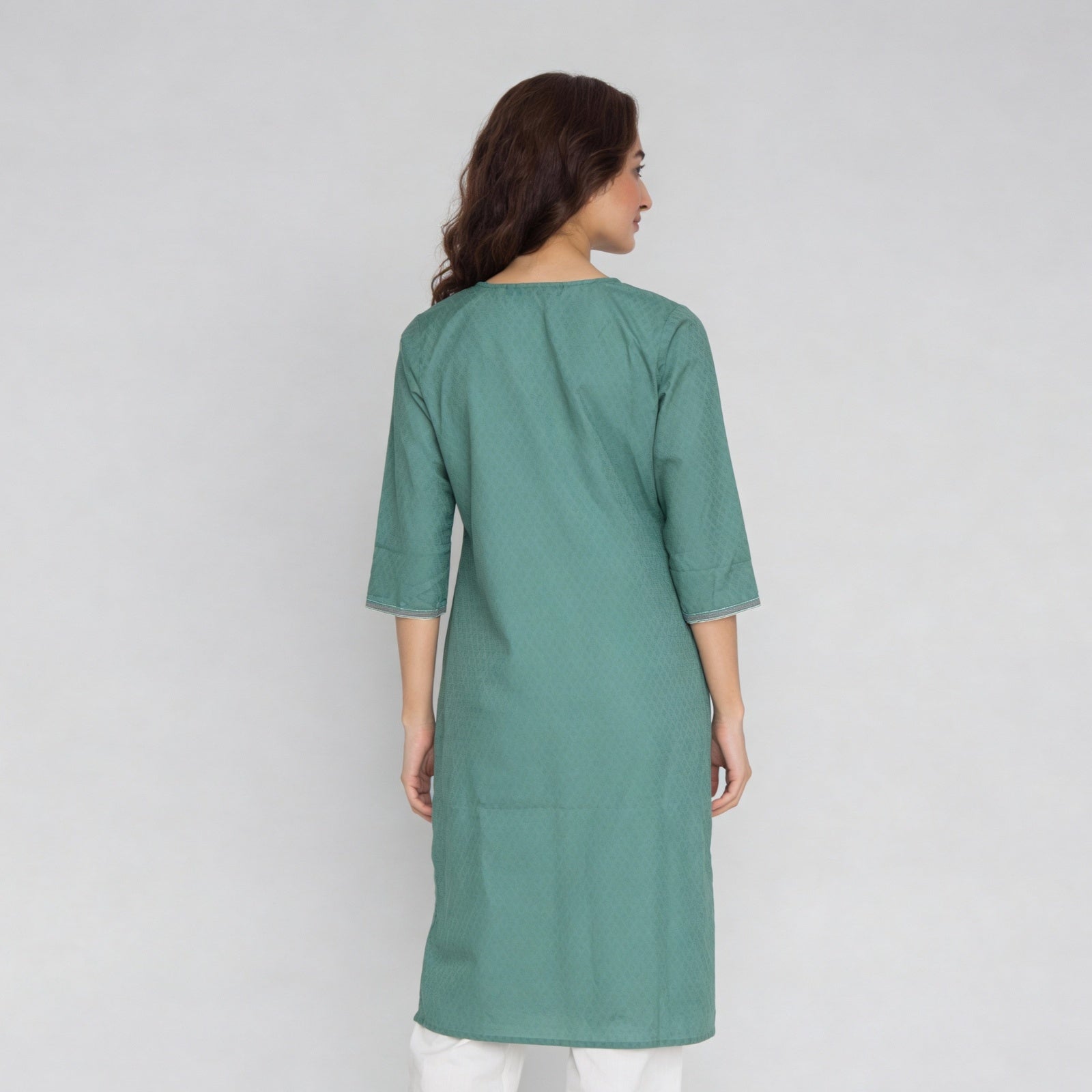 Cotton Solid Three-Fourth Sleeve Kurta