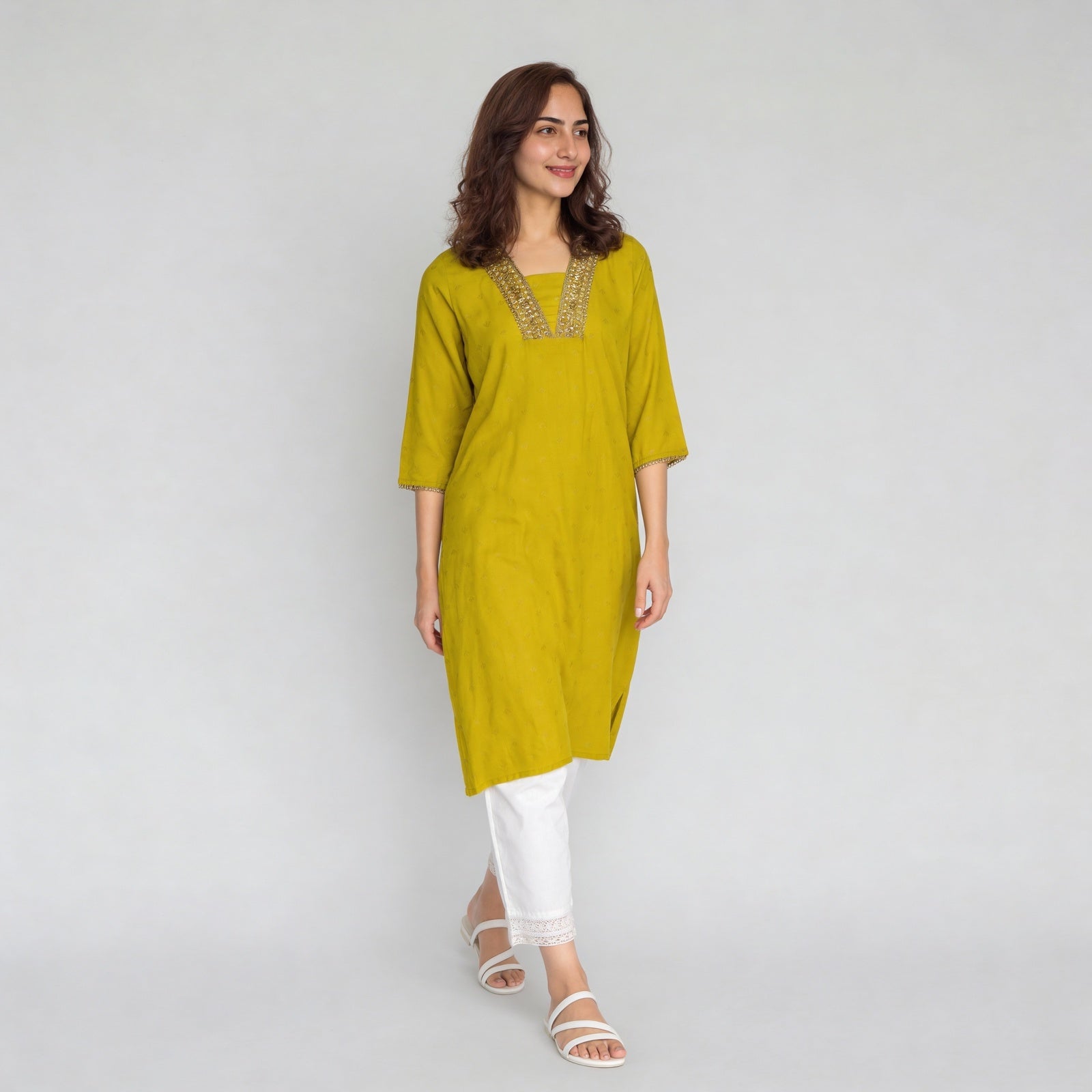 Viscose Polyester Printed Three-Fourth Sleeve Kurta