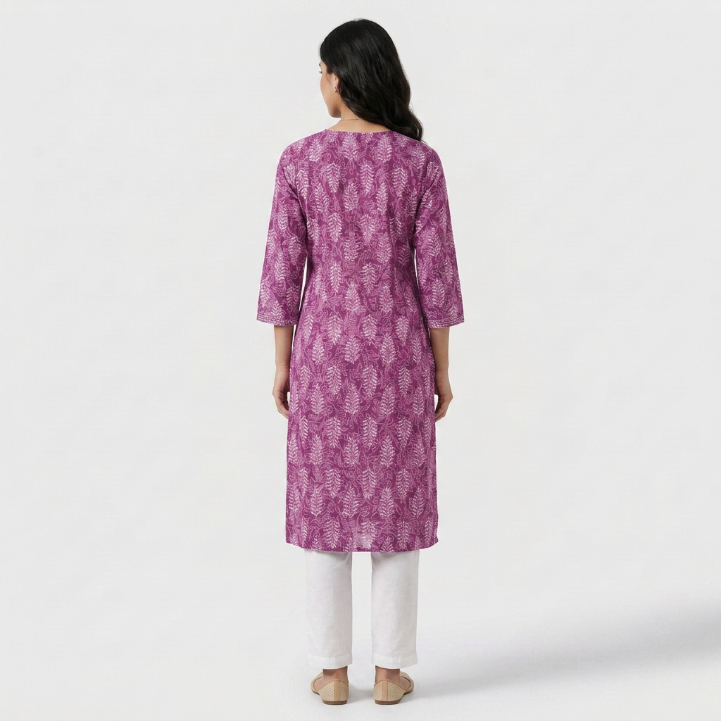 Cotton Printed V-Neck Long Kurta