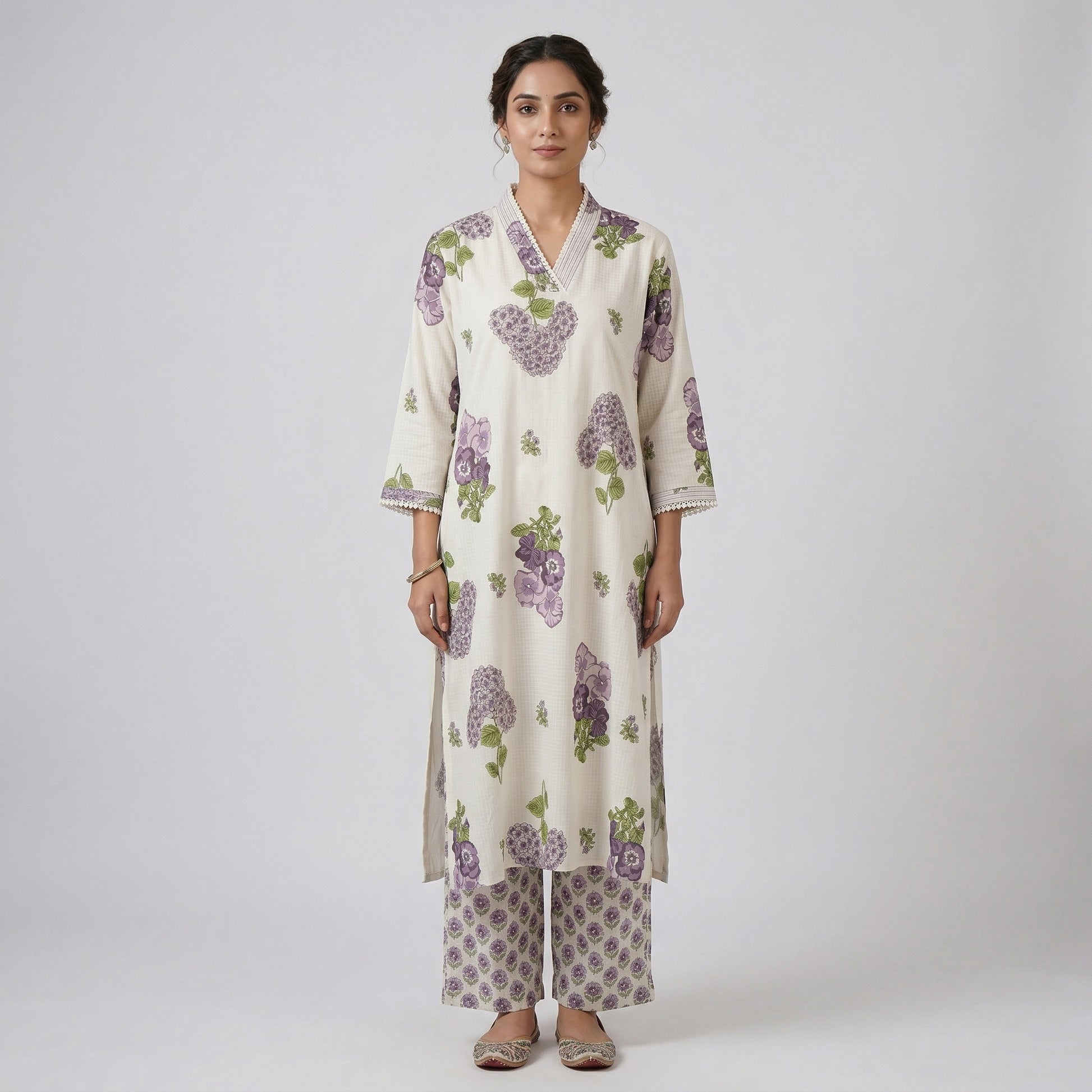 Printed V-Neck Long Kurta