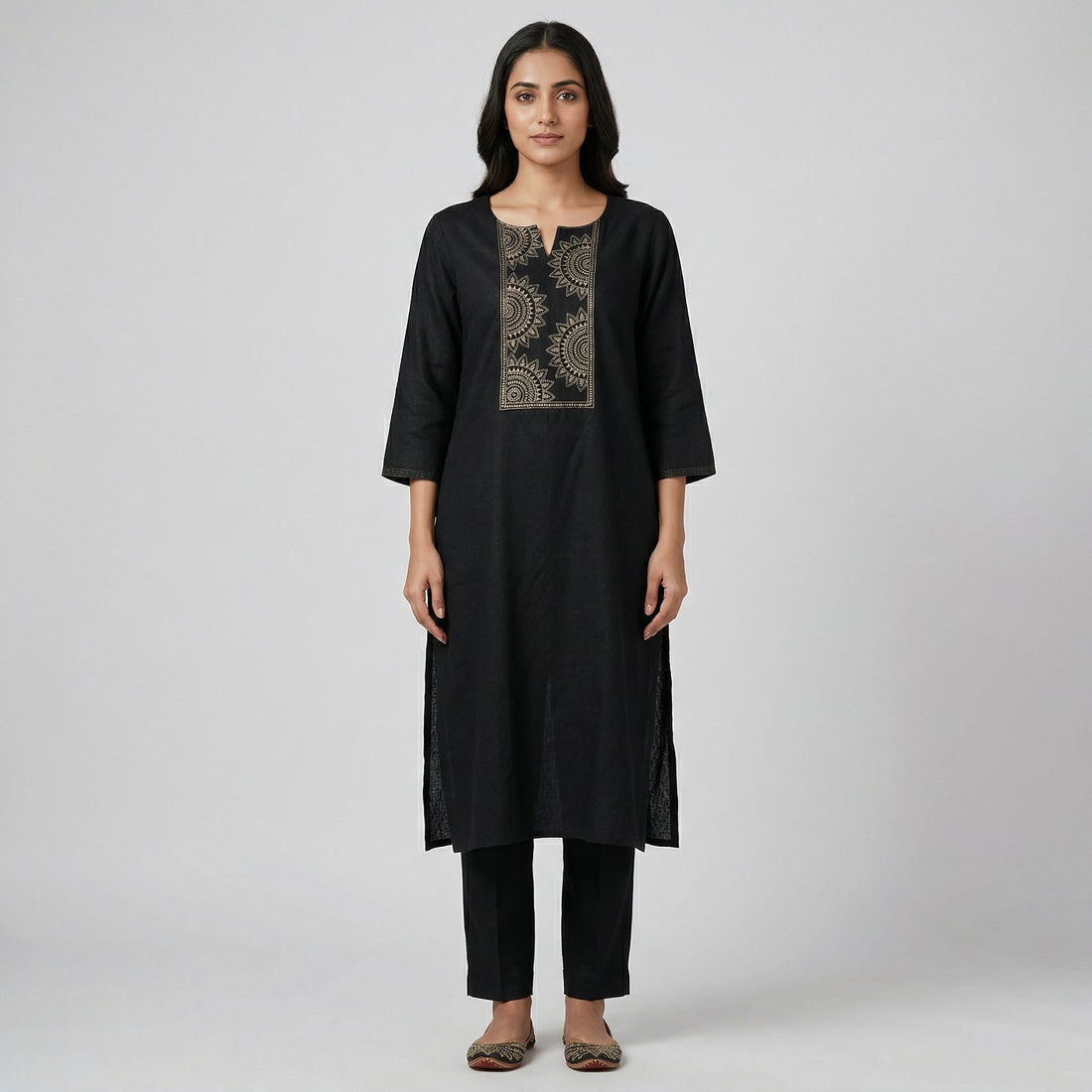 Cotton Embroidered Straight Kurta